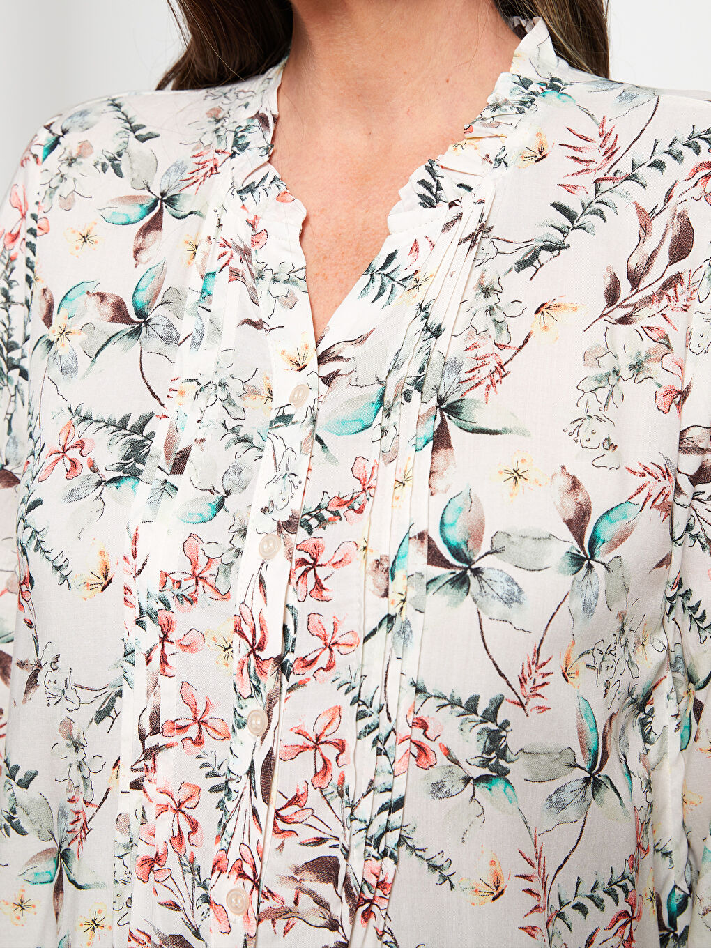 Women's Crew Neck Patterned Viscose Shirt-3