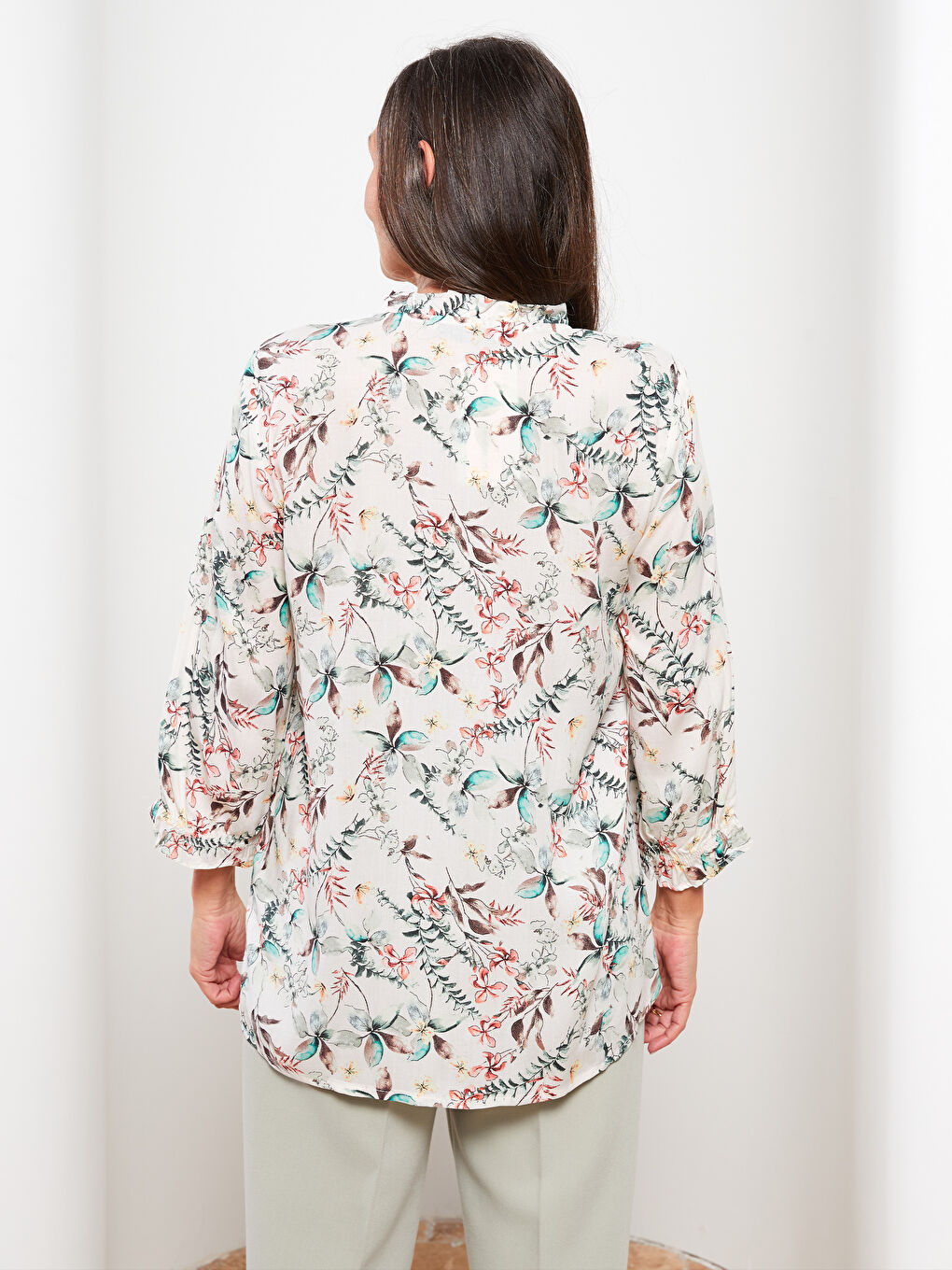 Women's Crew Neck Patterned Viscose Shirt-4