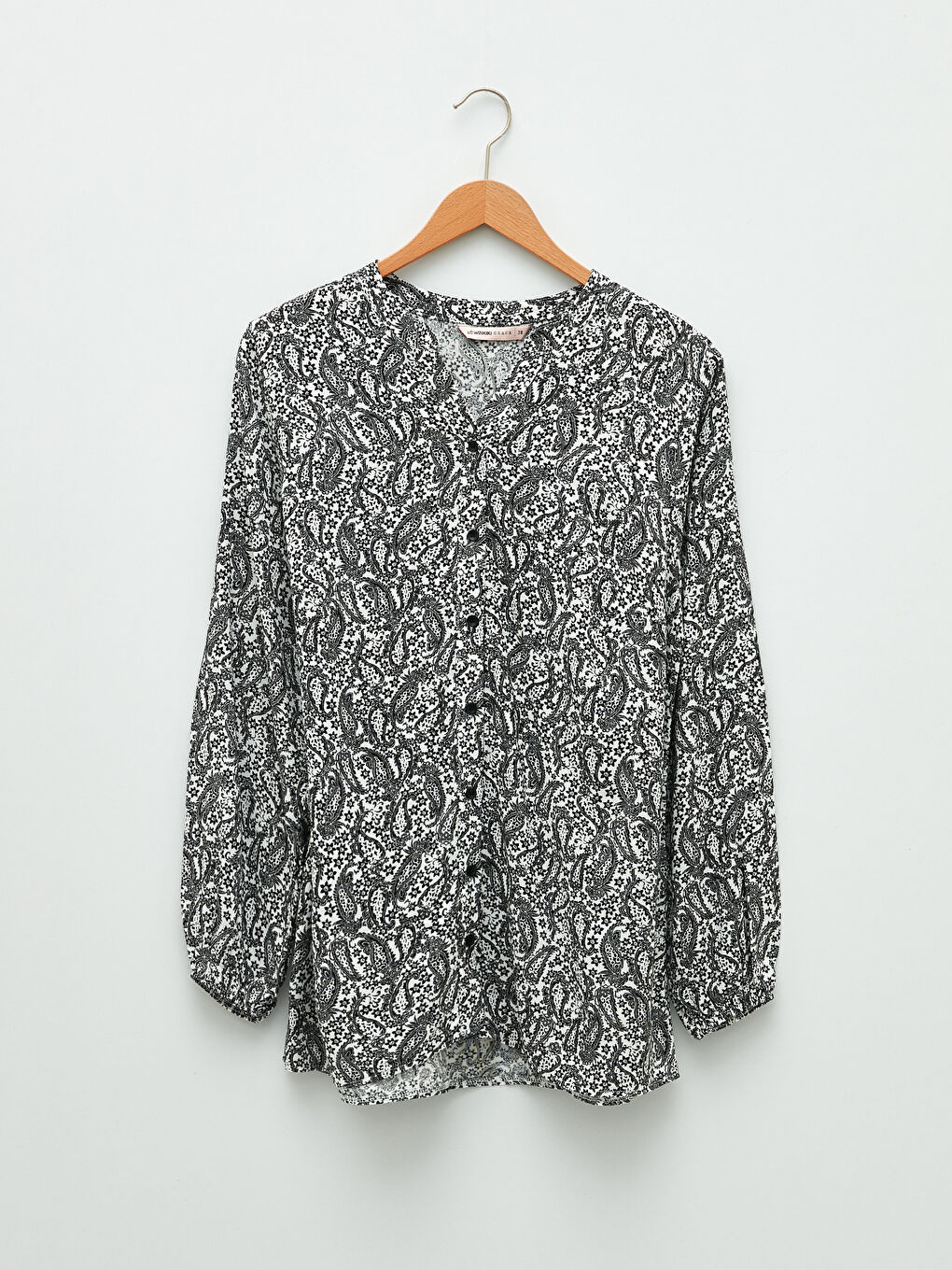 Henley Neckline Patterned Long Sleeve Viscose Women's Blouse-4