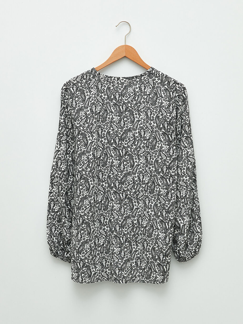 Henley Neckline Patterned Long Sleeve Viscose Women's Blouse-5