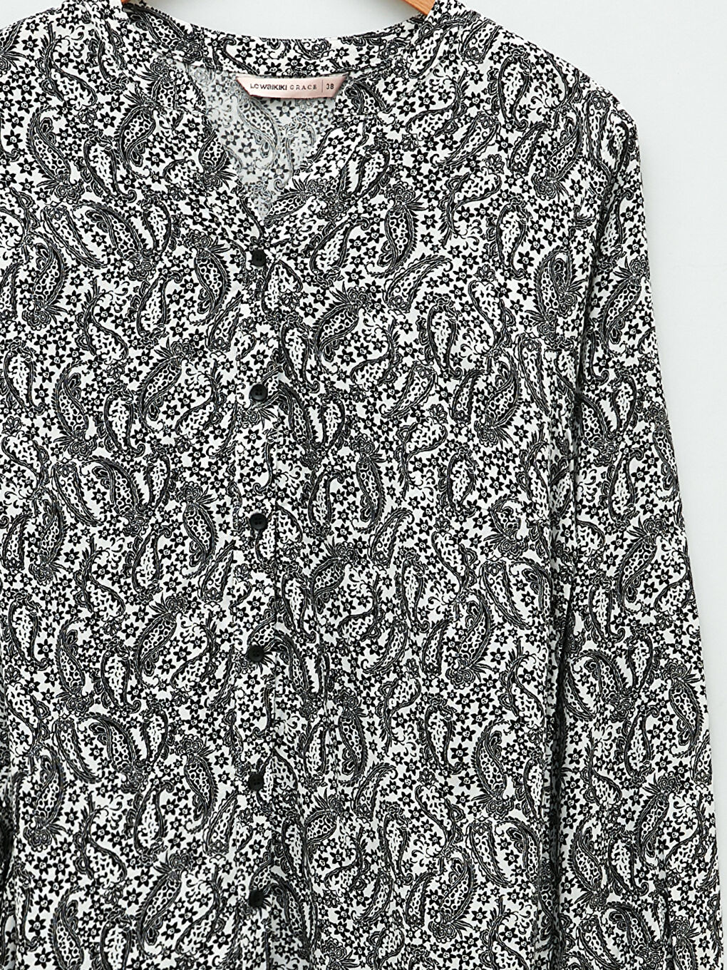 Henley Neckline Patterned Long Sleeve Viscose Women's Blouse-6