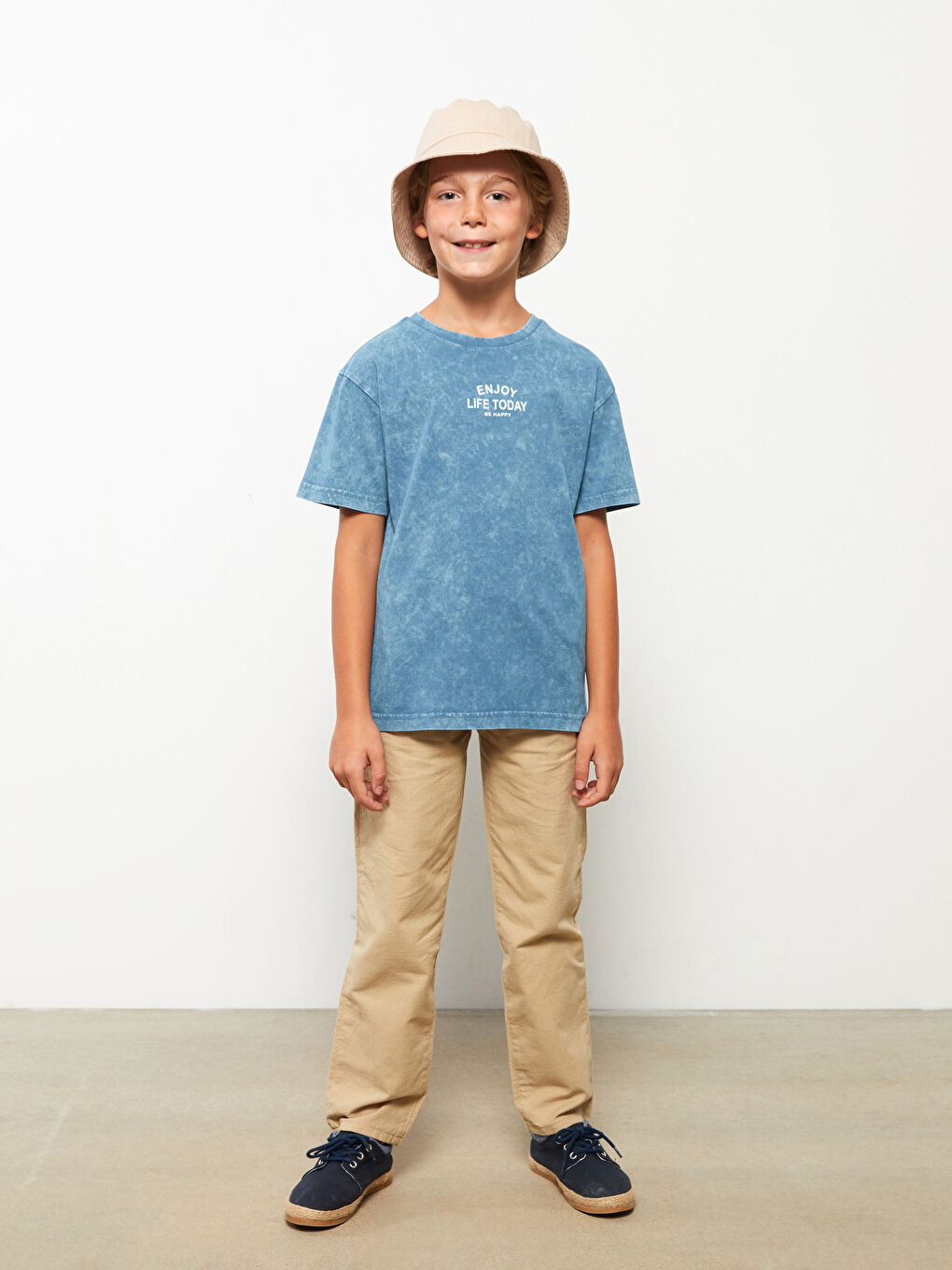 Mavi Bisiklet Yaka Baskılı Kısa Kollu Pamuklu Erkek Çocuk Tişört-1