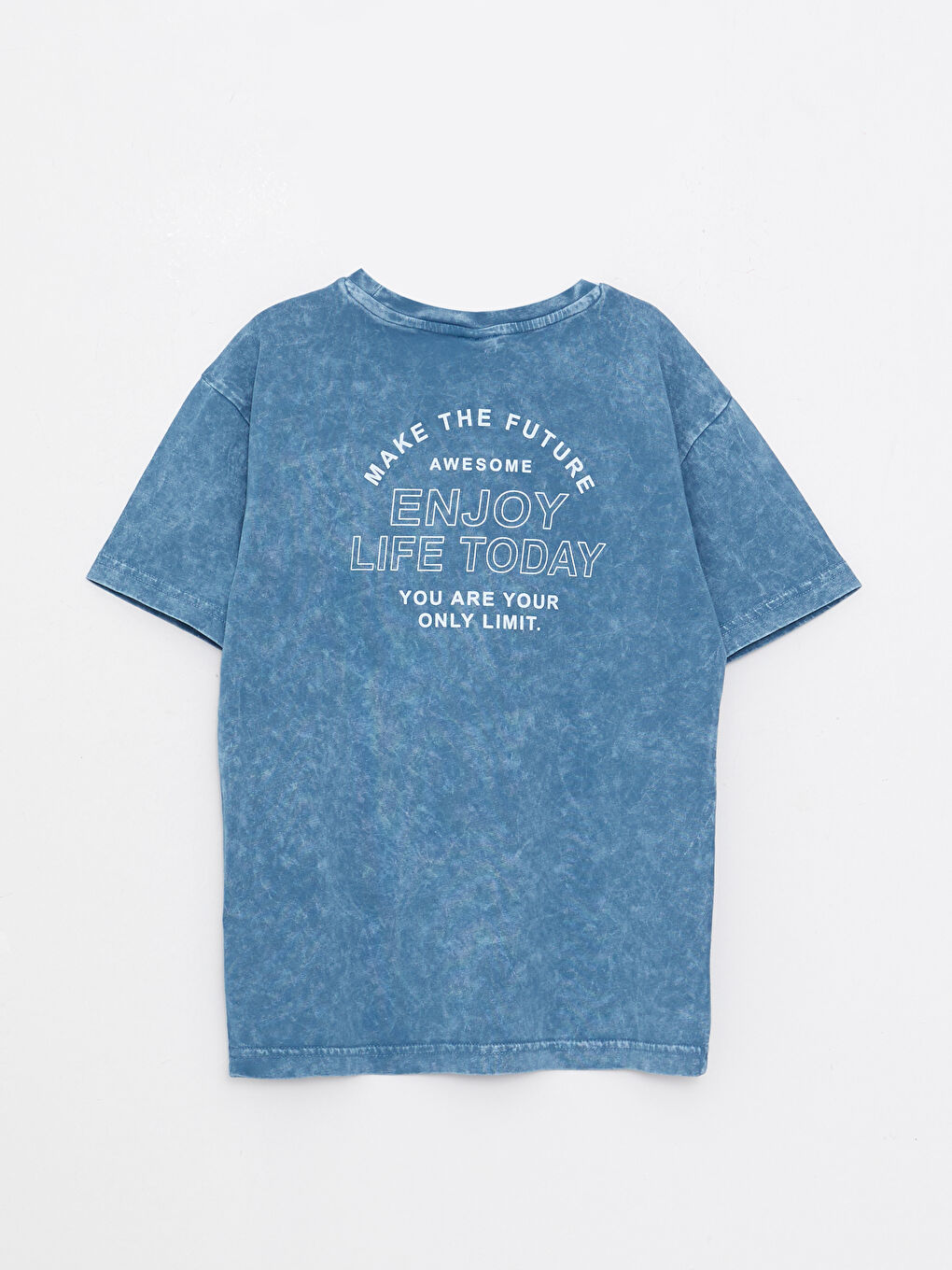 Mavi Bisiklet Yaka Baskılı Kısa Kollu Pamuklu Erkek Çocuk Tişört-4