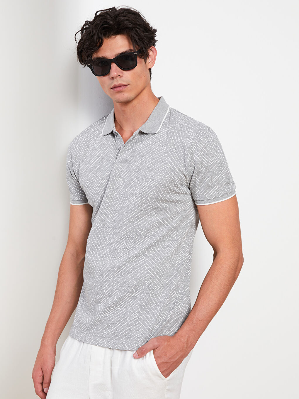 Gri Polo Yaka Kısa Kollu Pike Erkek Tişört