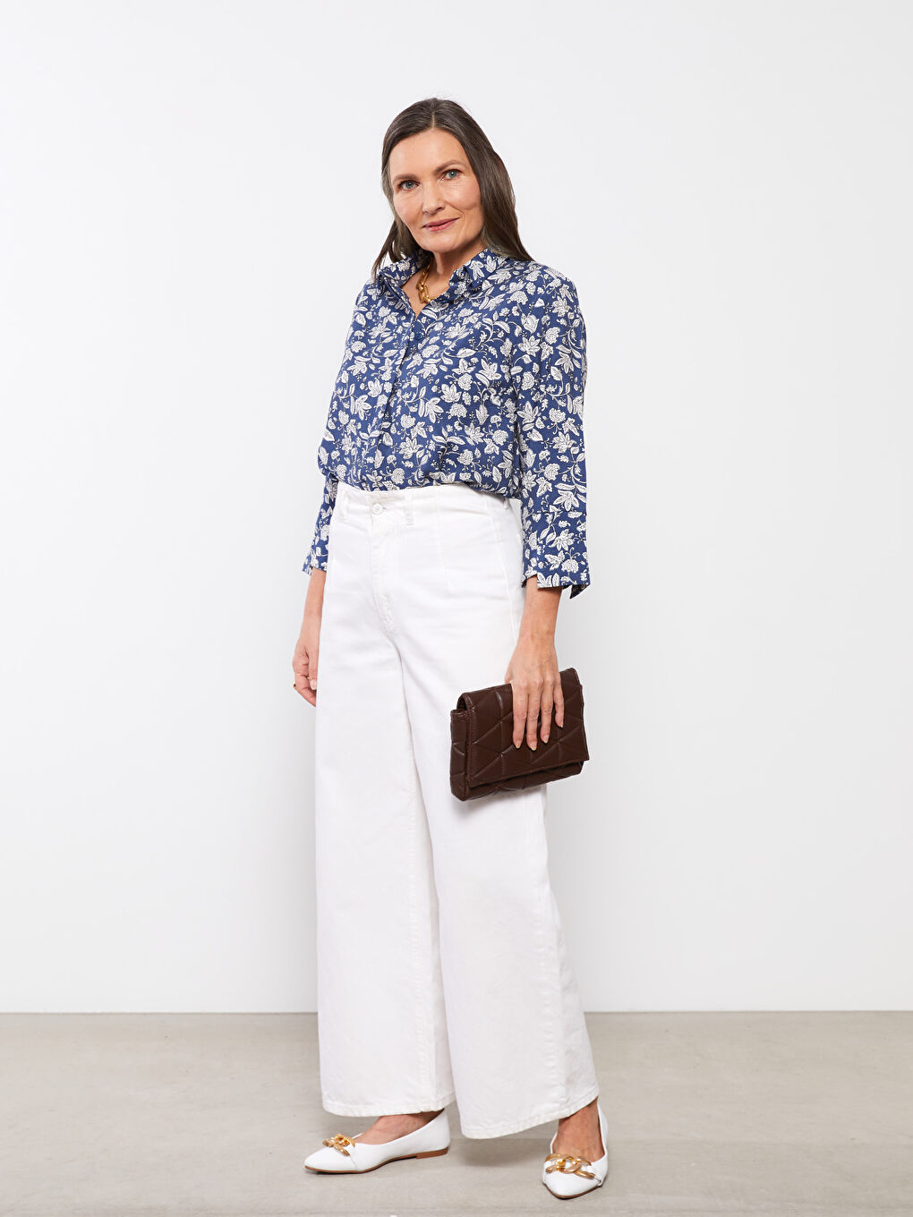 LCW Grace Front Button Closure Patterned Gabardine Women's Shirt -S2G285Z8-LSJ