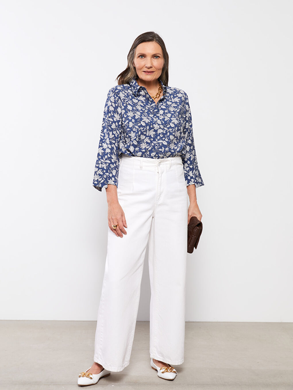 LCW Grace Front Button Closure Patterned Gabardine Women's Shirt -S2G285Z8-LSJ