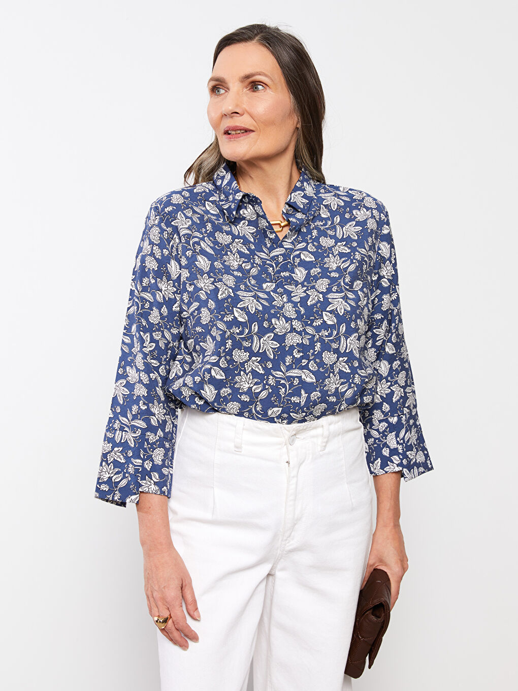 LCW Grace Front Button Closure Patterned Gabardine Women's Shirt -S2G285Z8-LSJ
