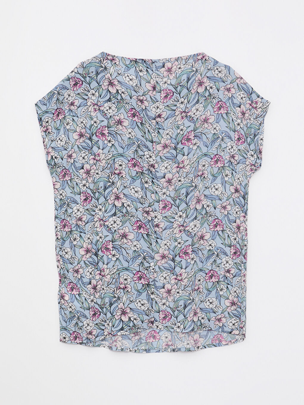 әйелдерге арналған ойық жағалы гүлді өрнек қысқа жең қатпарлы мата блузка-6