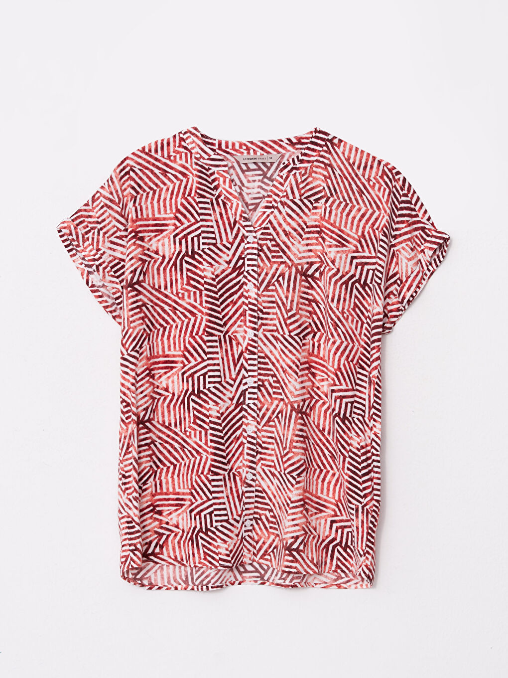 Женская рубашка с круглым вырезом, цветочным принтом и коротким рукавом-5