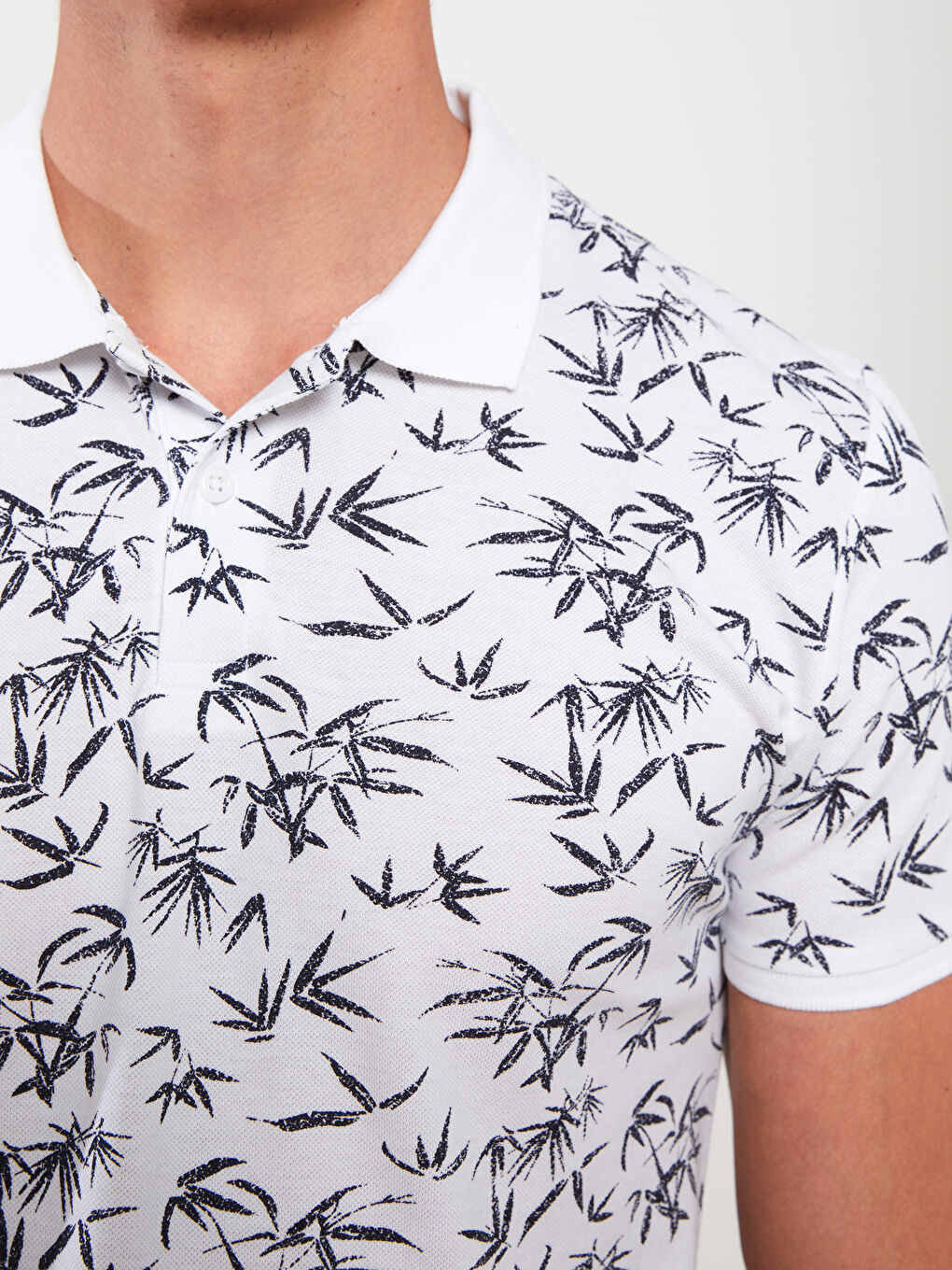 Ekru Polo Yaka Kısa Kollu Desenli Pike Erkek Tişört-3