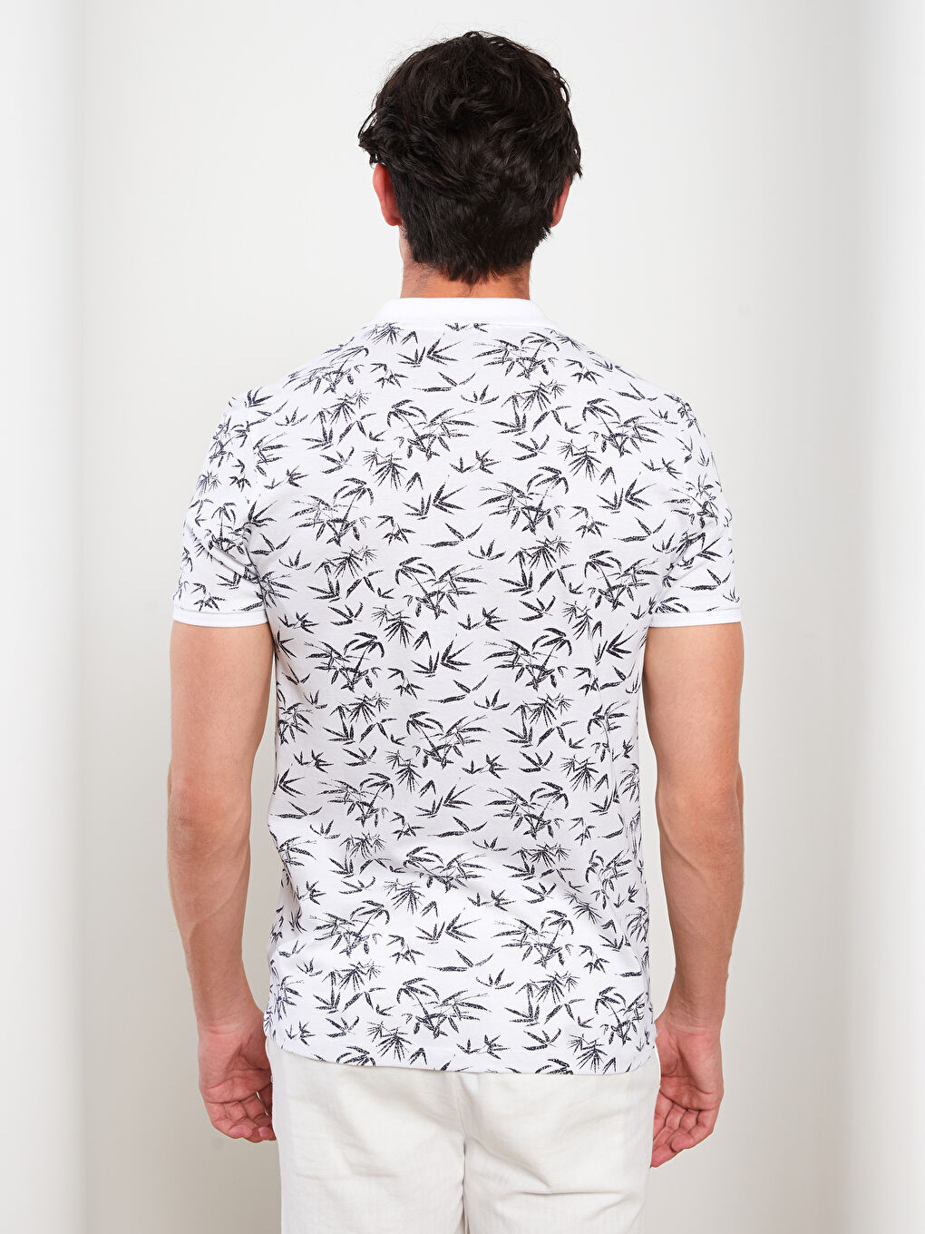 Ekru Polo Yaka Kısa Kollu Desenli Pike Erkek Tişört-4