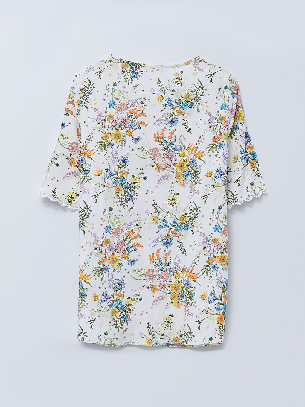 V Neck Floral Short Sleeve Viscose Women Shirt-6