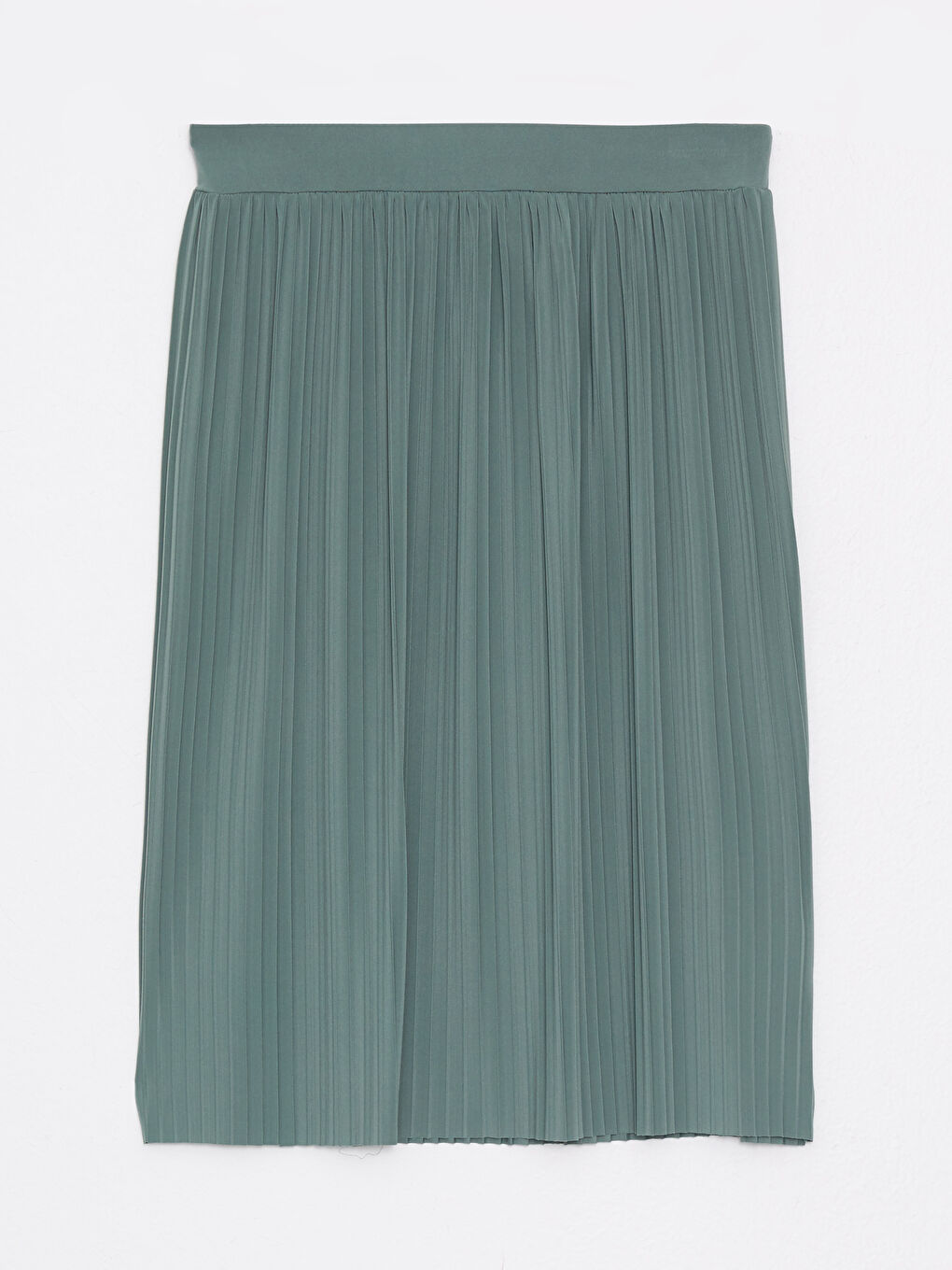 Yeşil Kadın Beli Lastikli Düz Pileli Etek-4