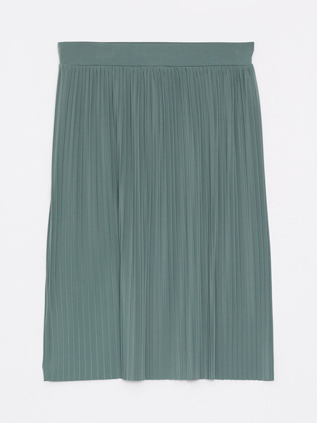 Yeşil Kadın Beli Lastikli Düz Pileli Etek-5