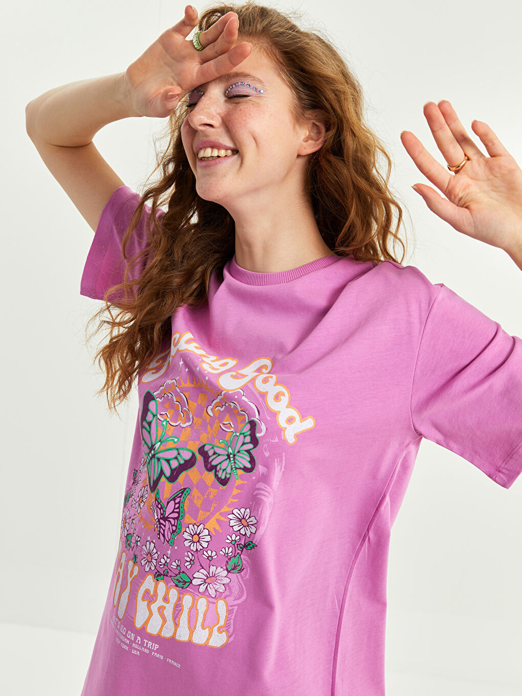 Haljina za Žene od Pamuka sa Okruglim Izrezom, Štampana, Kratki Rukav-1