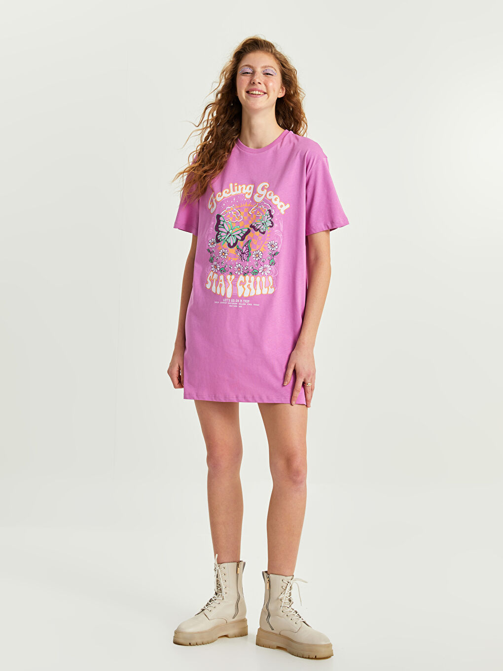 Haljina za Žene od Pamuka sa Okruglim Izrezom, Štampana, Kratki Rukav-3