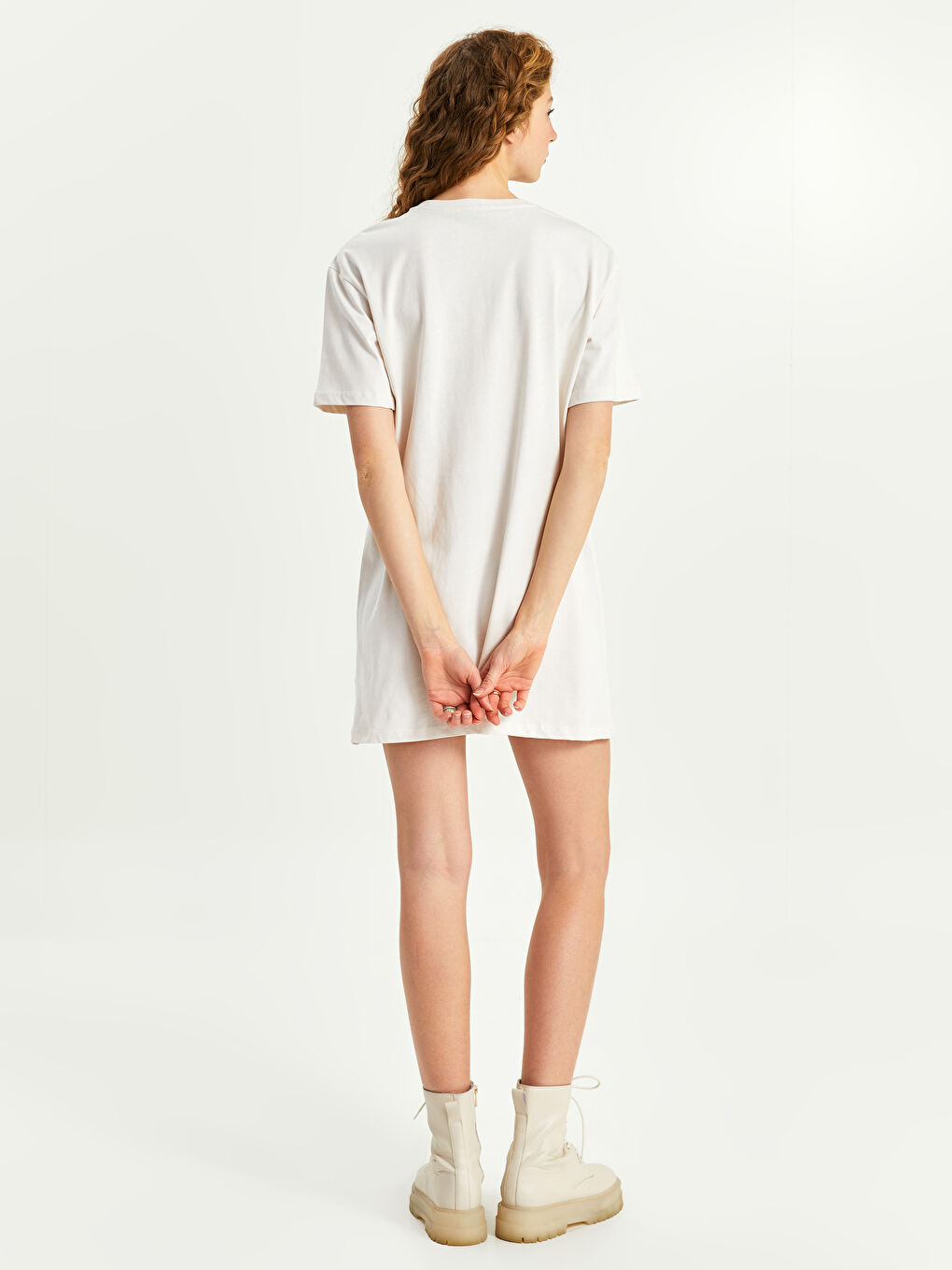Crew Neck Printed Short Sleeve Cotton Women's Dress-5