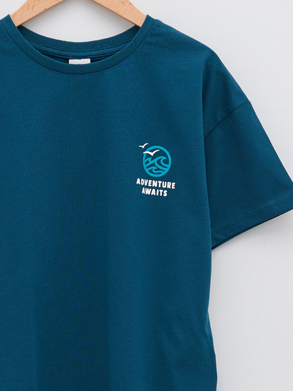 Petrol Bisiklet Yaka Baskılı Kısa Kollu Pamuklu Erkek Çocuk Tişört-4