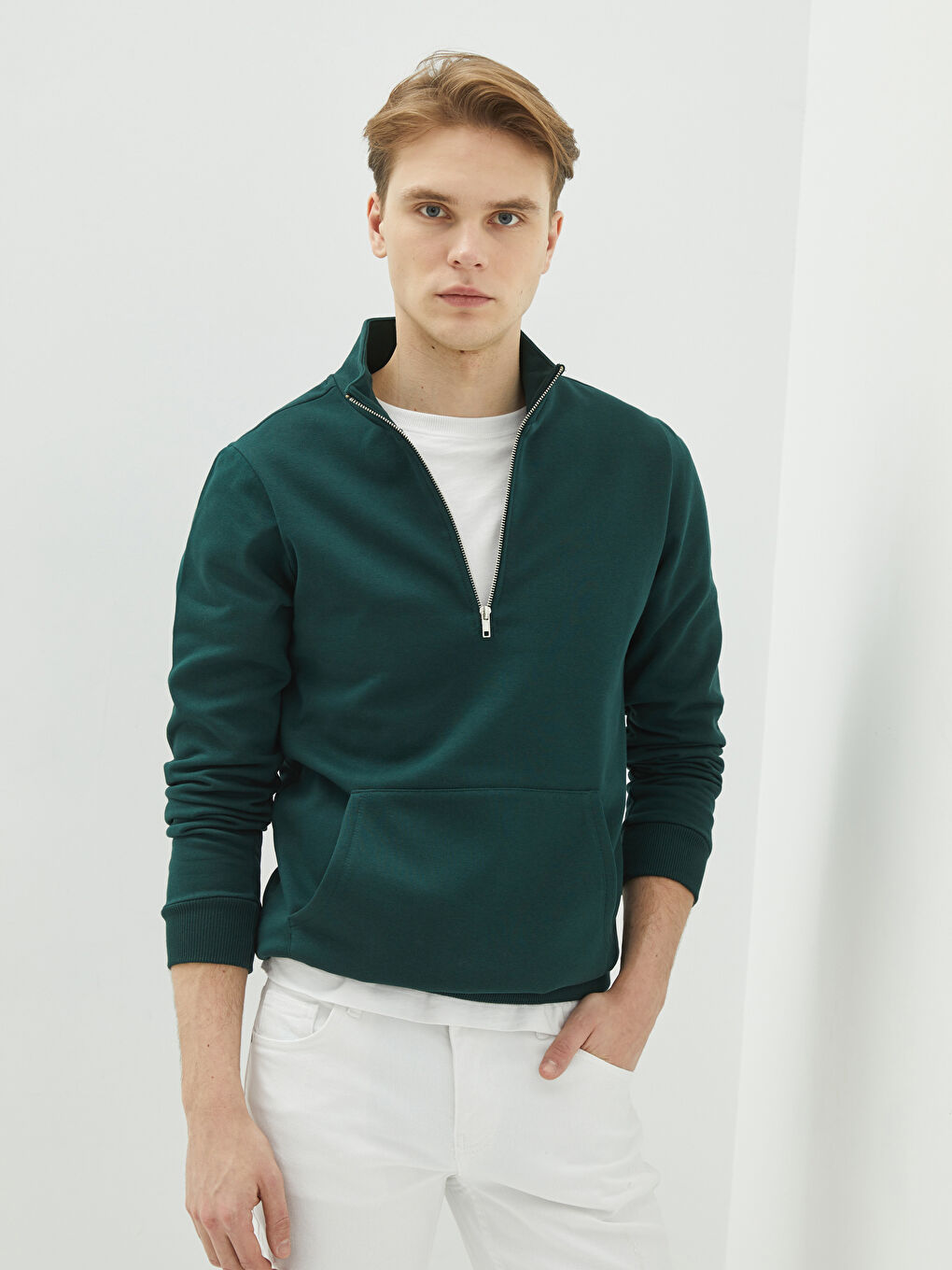 XSIDE Yeşil Dik Yaka Erkek Sweatshirt - 1