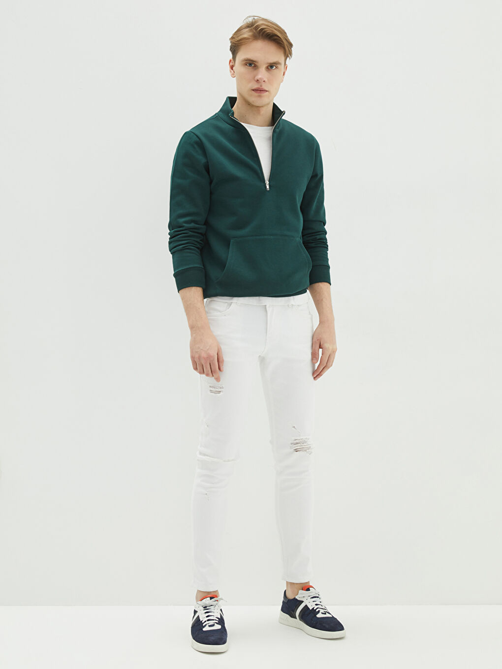 XSIDE Yeşil Dik Yaka Erkek Sweatshirt - 2