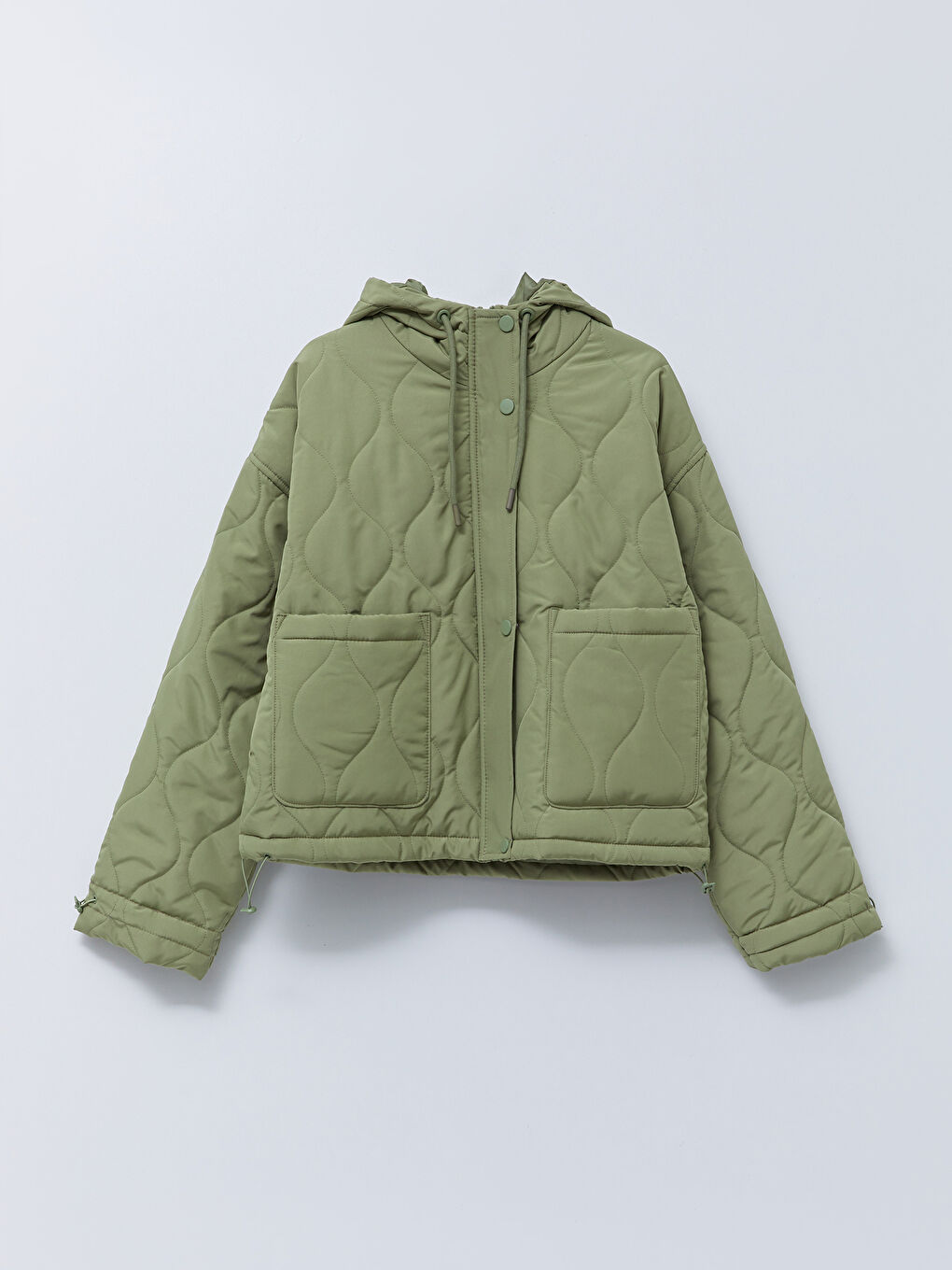 Haki Kapüşonlu Kapitone Kadın Şişme Mont-6