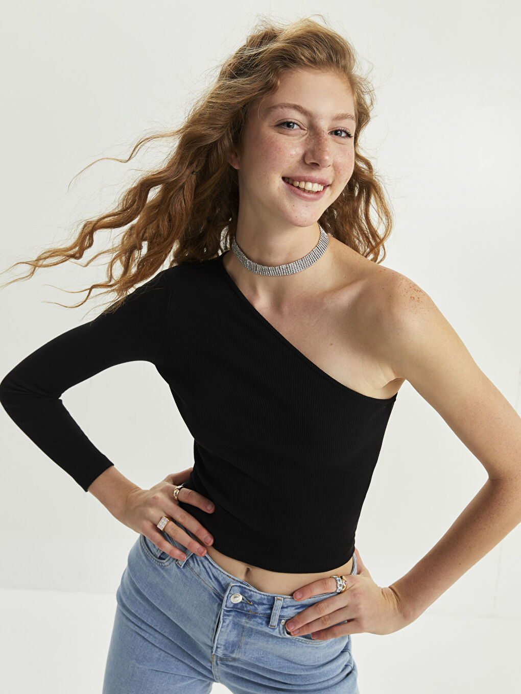 One Shoulder Straight Long Sleeve Women's Blouse