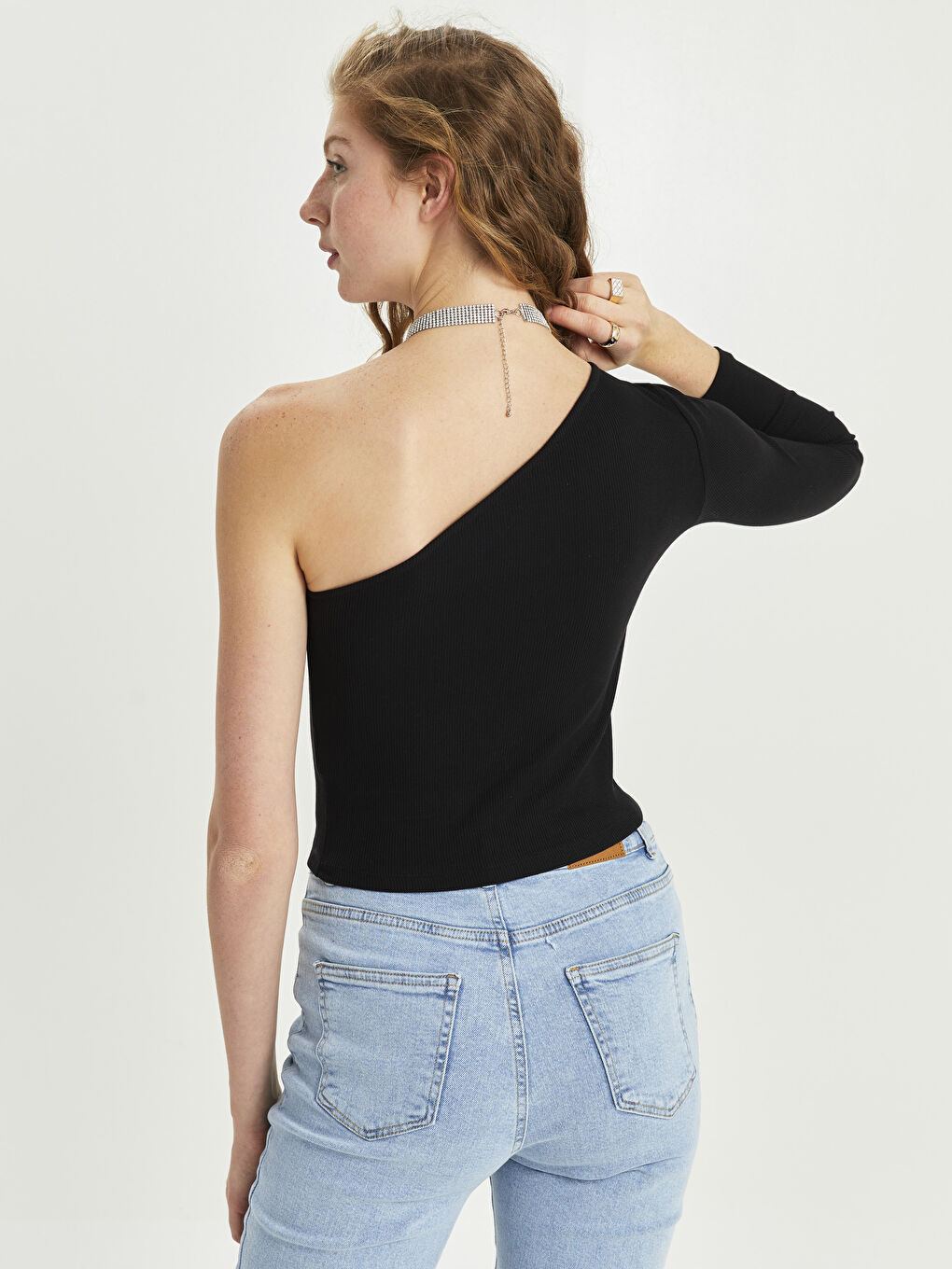 One Shoulder Straight Long Sleeve Women's Blouse-5