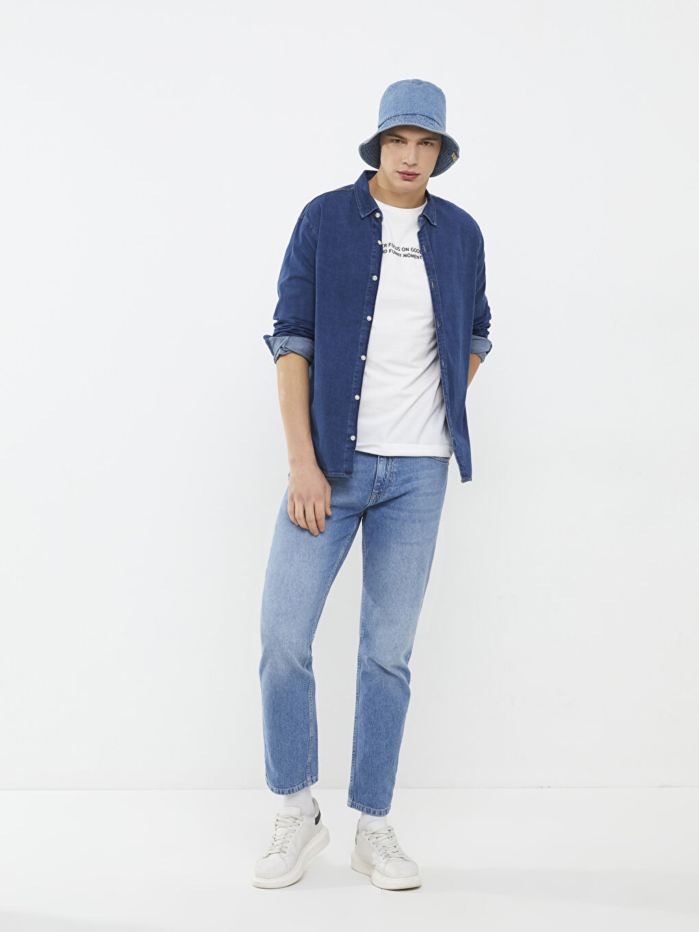 XSIDE Mavi Regular Fit Uzun Kollu Erkek Jean Gömlek