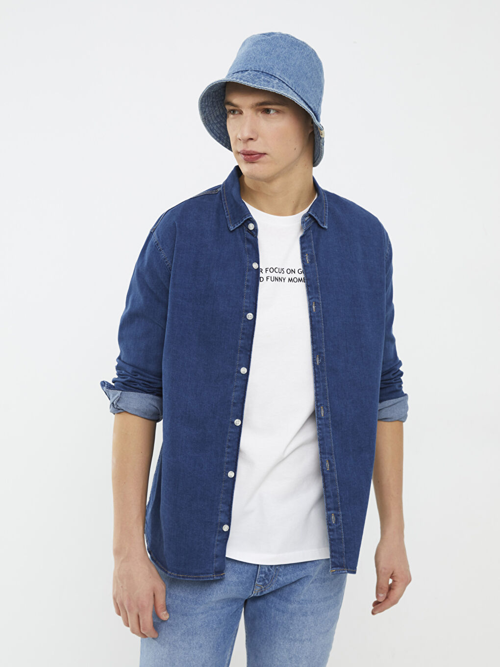 XSIDE Mavi Regular Fit Uzun Kollu Erkek Jean Gömlek - 1