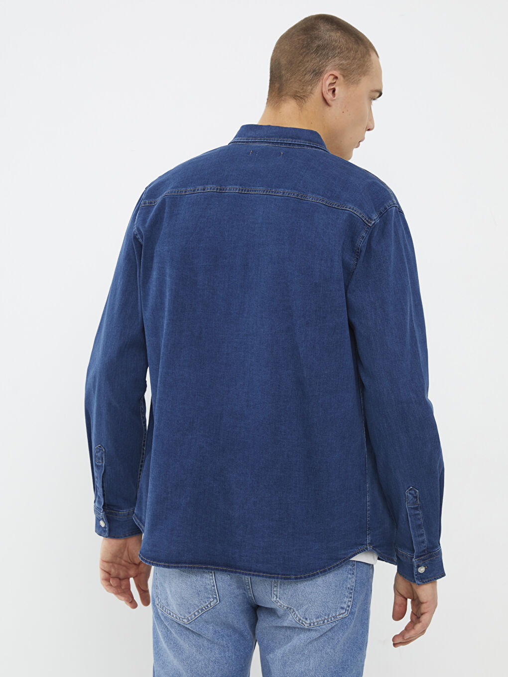 XSIDE Mavi Regular Fit Uzun Kollu Erkek Jean Gömlek - 4