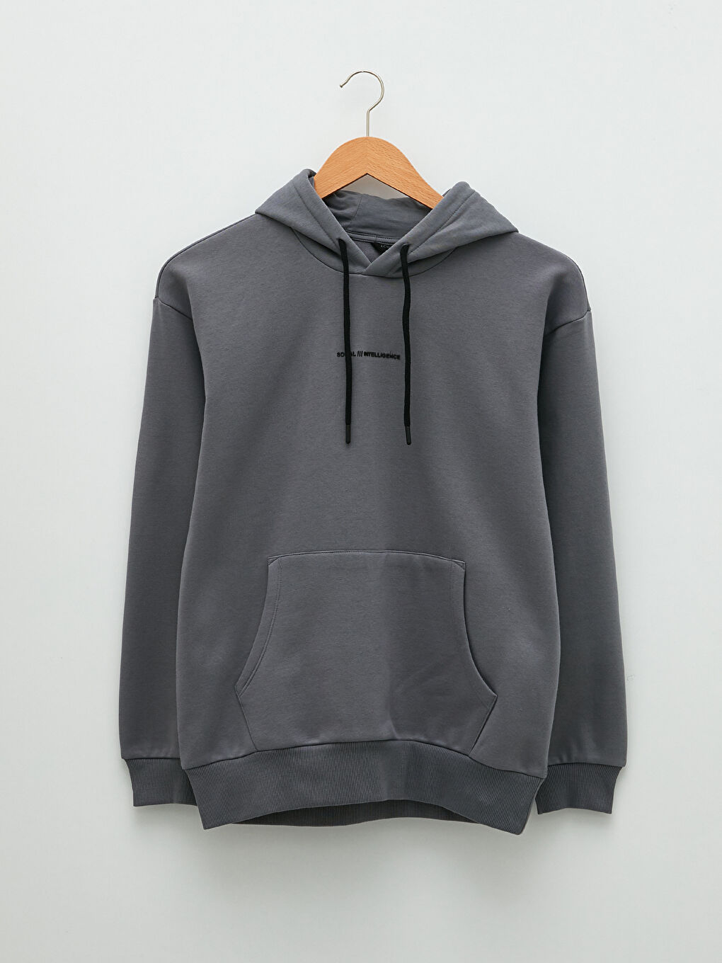 Gri Uzun Kollu Baskılı Erkek Kalın Hoodie-5
