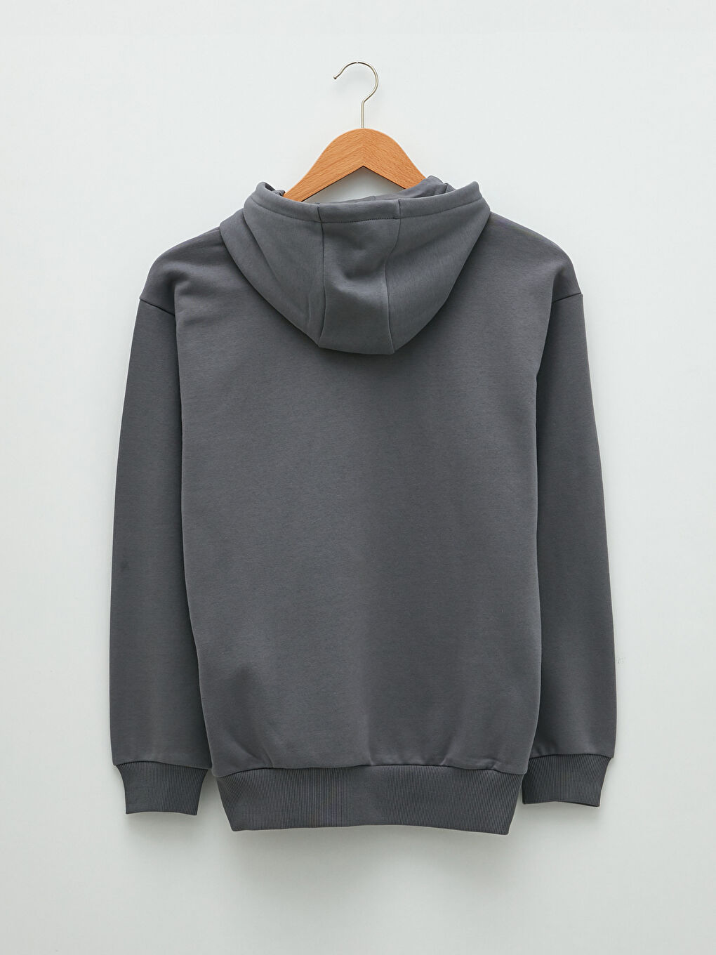 Gri Uzun Kollu Baskılı Erkek Kalın Hoodie-6