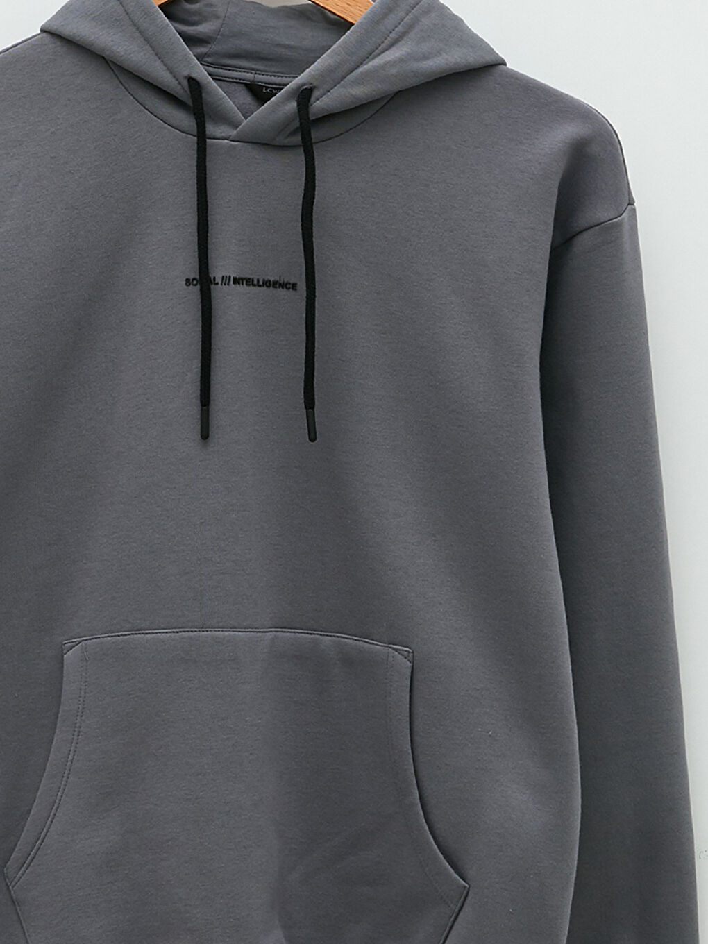 Gri Uzun Kollu Baskılı Erkek Kalın Hoodie-7