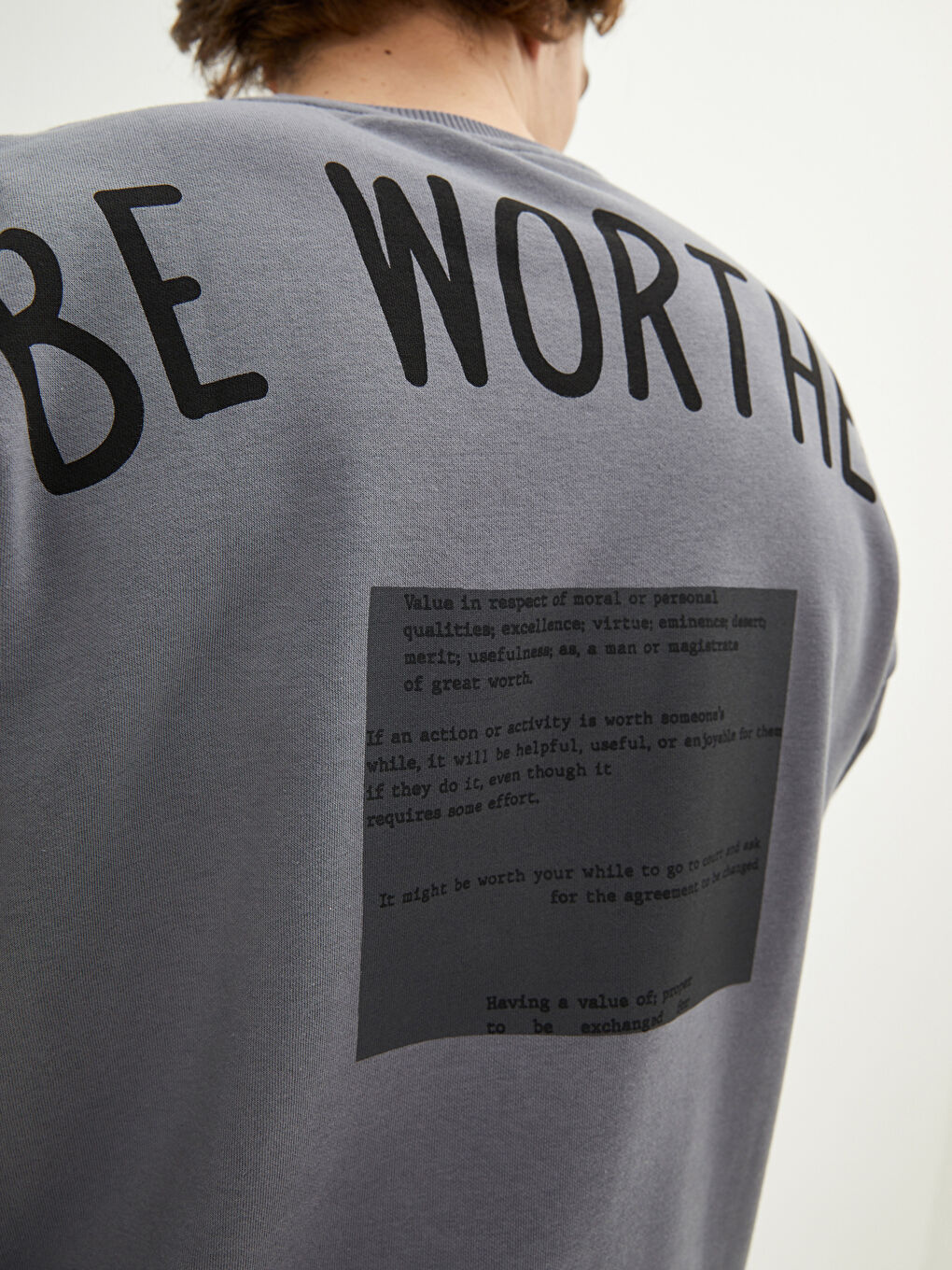 Gri Bisiklet Yaka Uzun Kollu Baskılı Erkek Sweatshirt-3