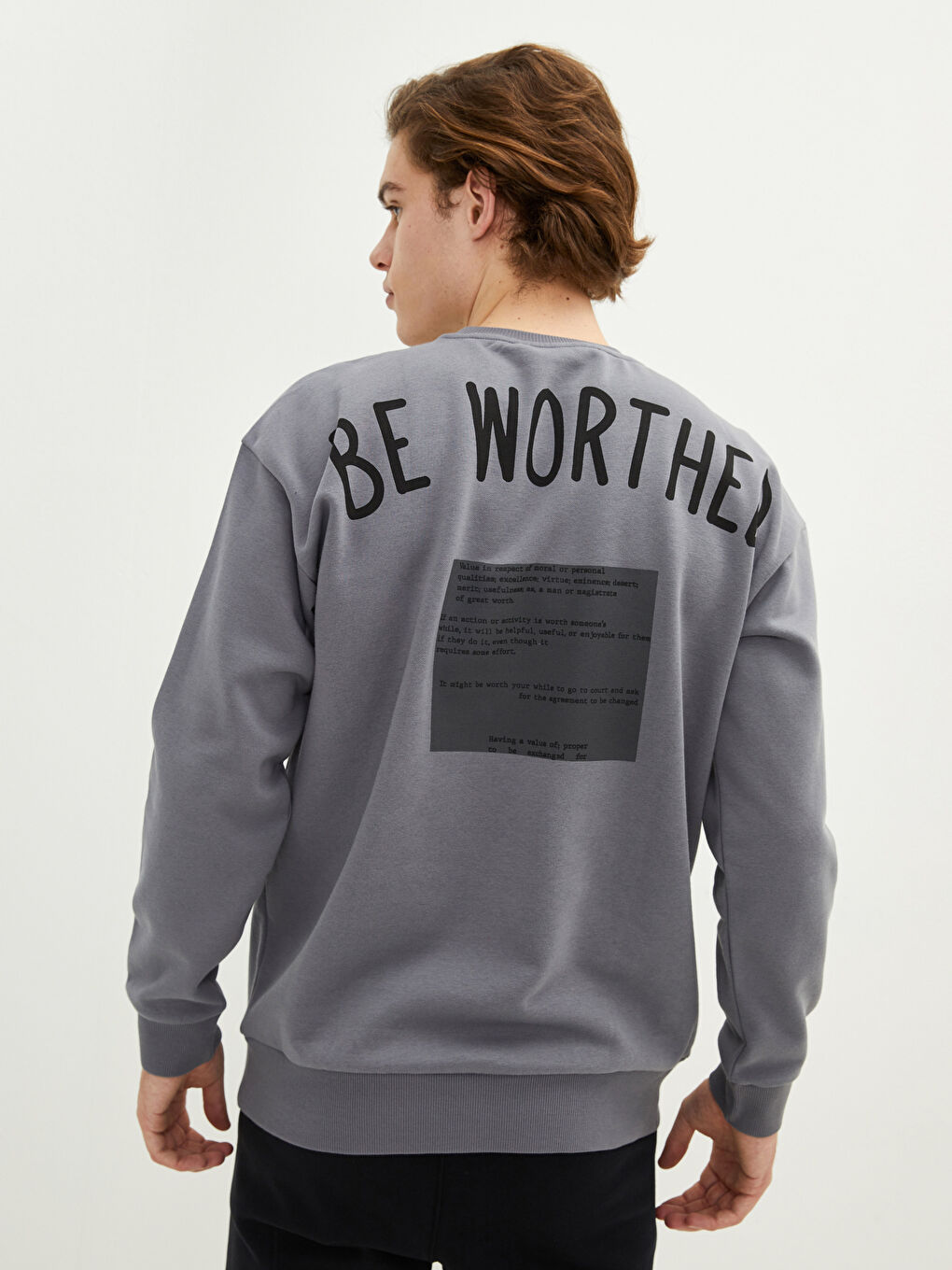 Gri Bisiklet Yaka Uzun Kollu Baskılı Erkek Sweatshirt-4