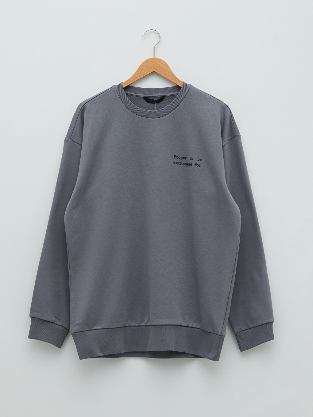 Gri Bisiklet Yaka Uzun Kollu Baskılı Erkek Sweatshirt-5