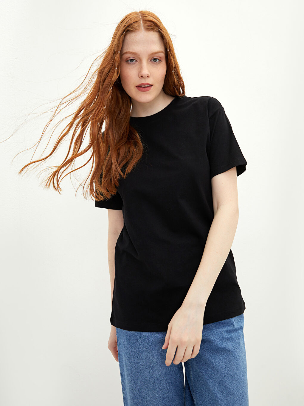 تي شيرت قطن كم قصير ياقة دائرية للسيدات