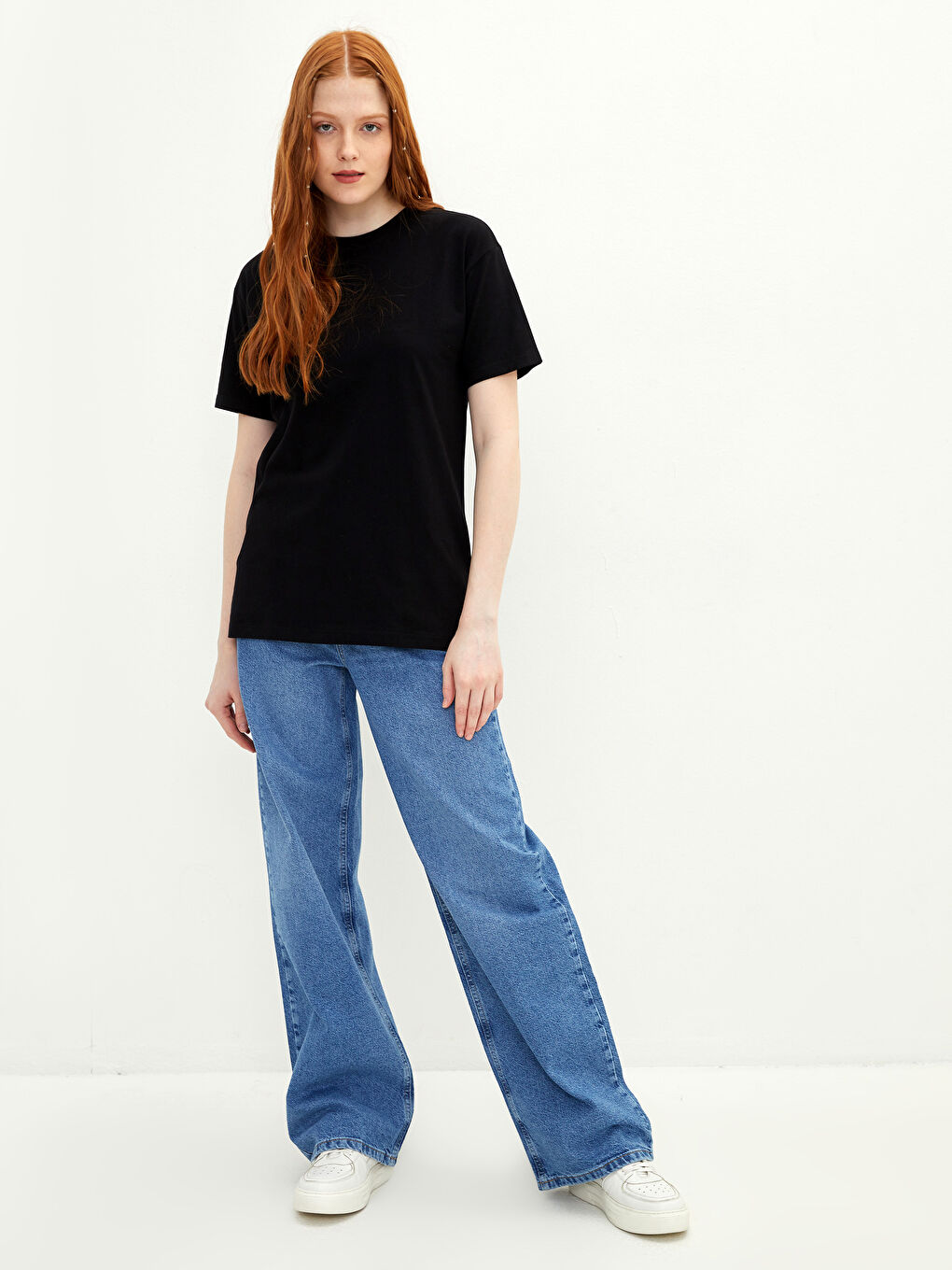 تي شيرت قطن كم قصير ياقة دائرية للسيدات-3