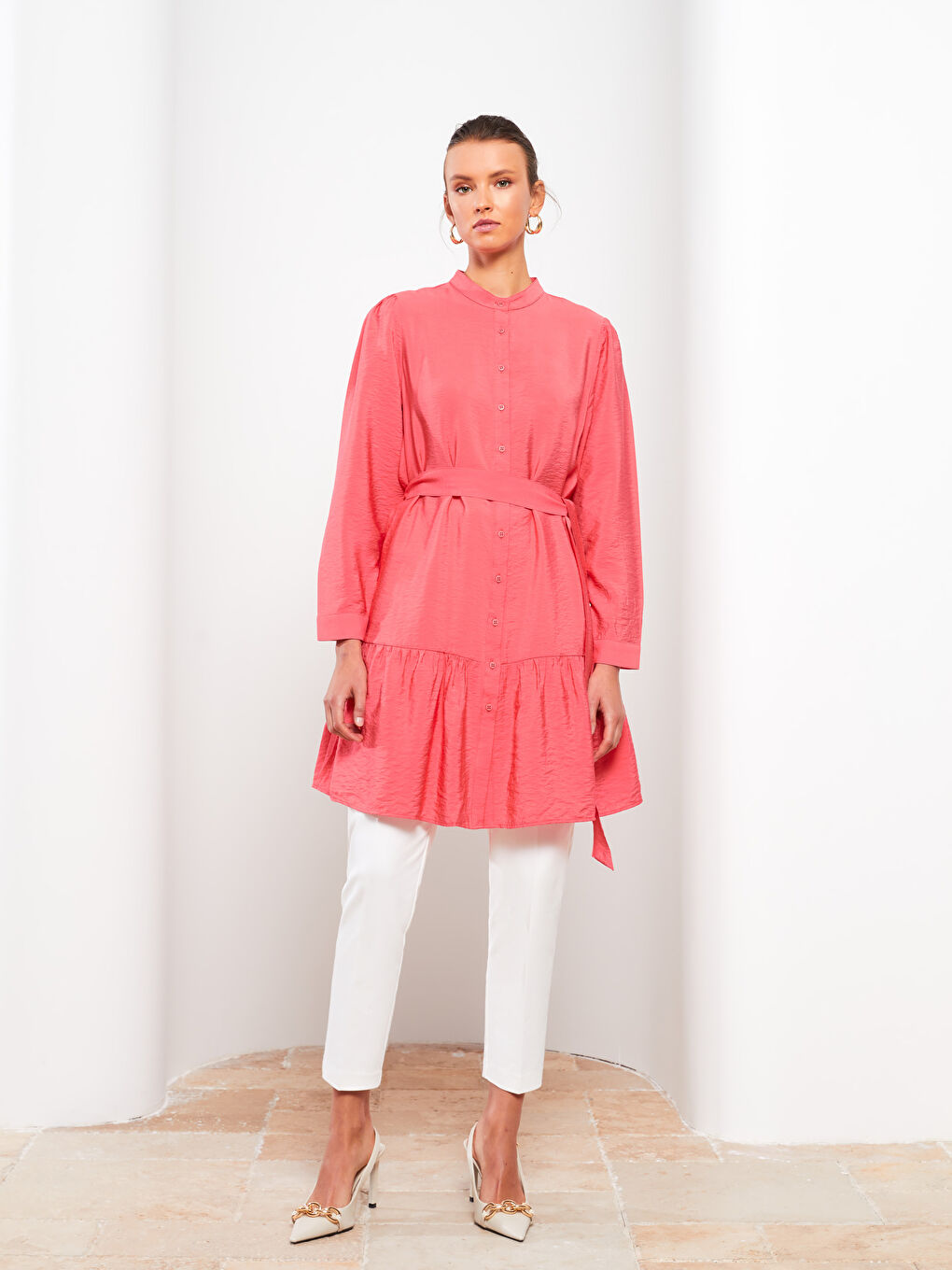 Tunică pentru Femei cu Guler de Judecător, Simplă, Mânecă Lungă