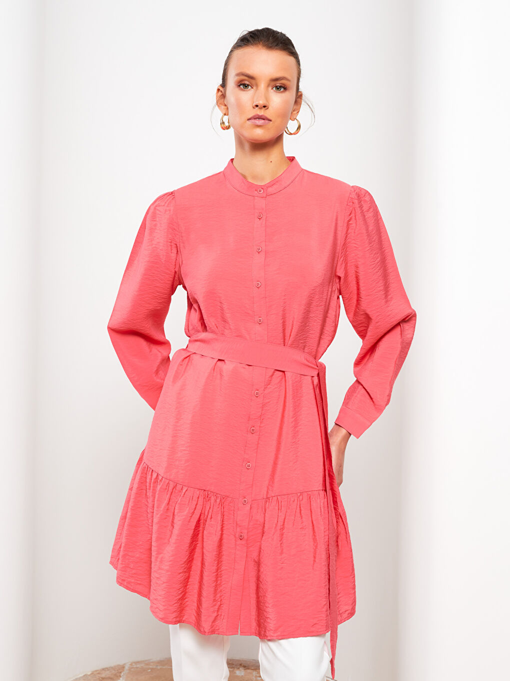 Tunică pentru Femei cu Guler de Judecător, Simplă, Mânecă Lungă-2