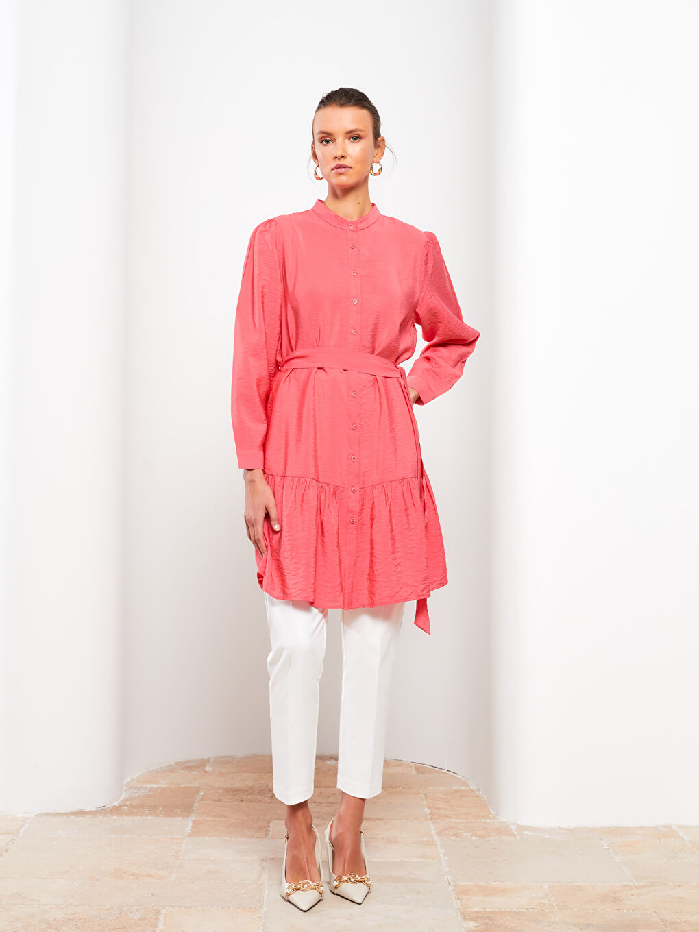 Tunică pentru Femei cu Guler de Judecător, Simplă, Mânecă Lungă-3