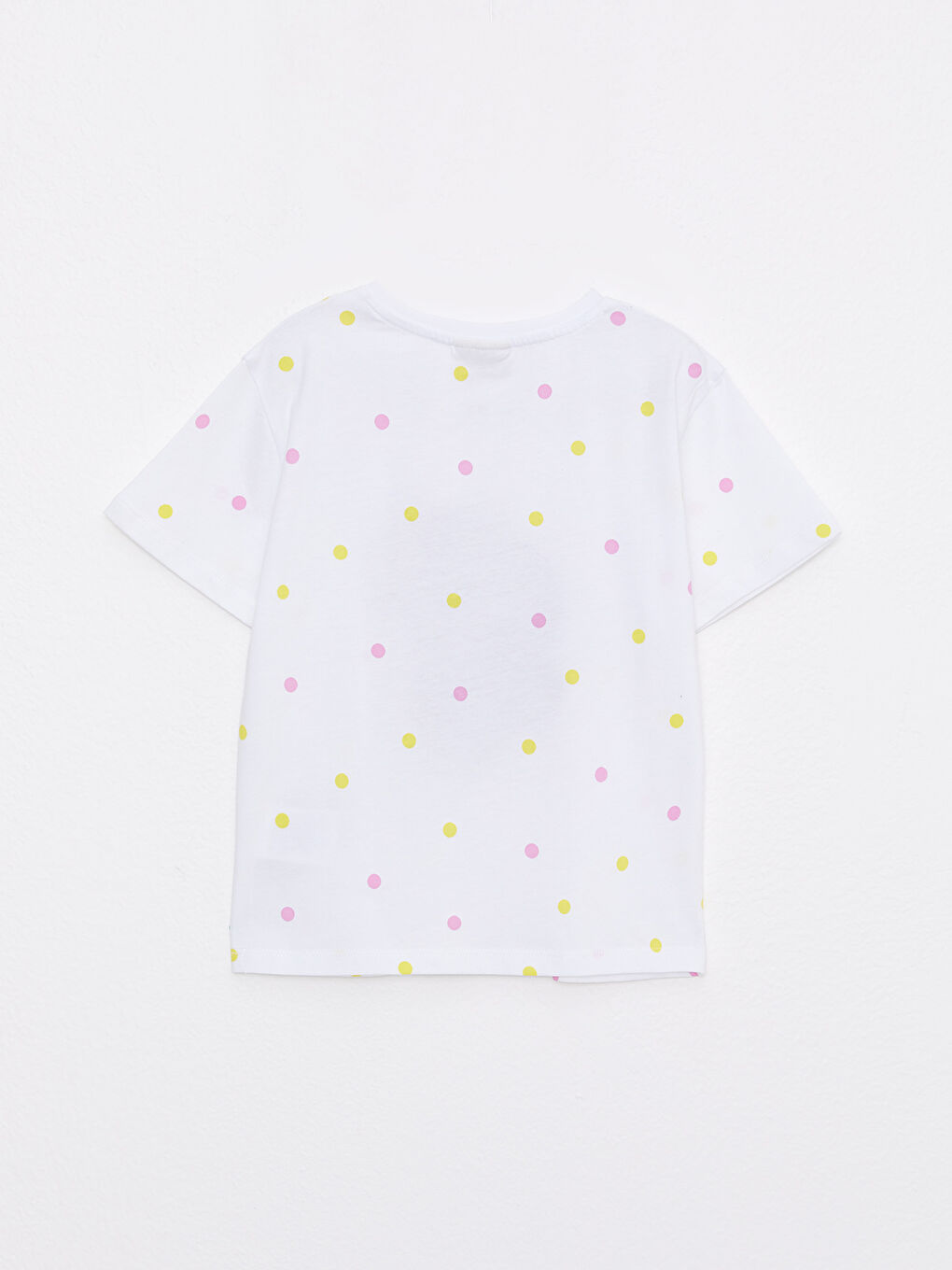 Beyaz Bisiklet Yaka Baskılı Pul İşlemeli Kısa Kollu Kız Çocuk Tişört-1