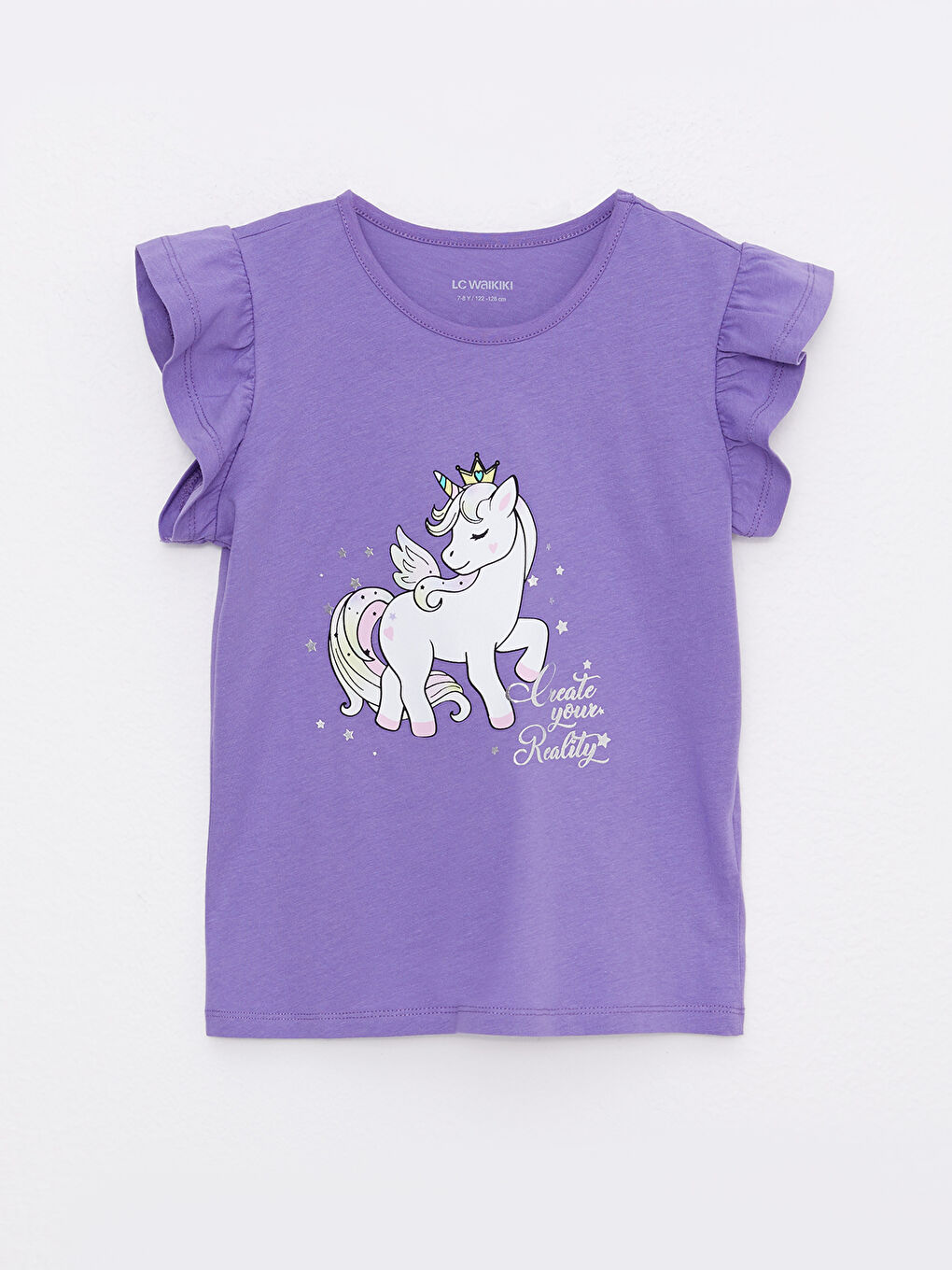 Blouse Fille à Manches Courtes Imprimée à Col Rond