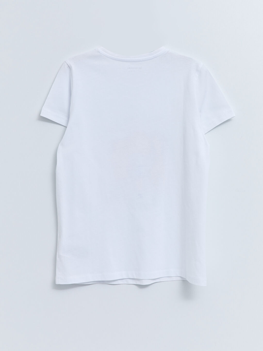 Beyaz Bisiklet Yaka Baskılı Kısa Kollu Pamuklu Kız Çocuk Tişört-1