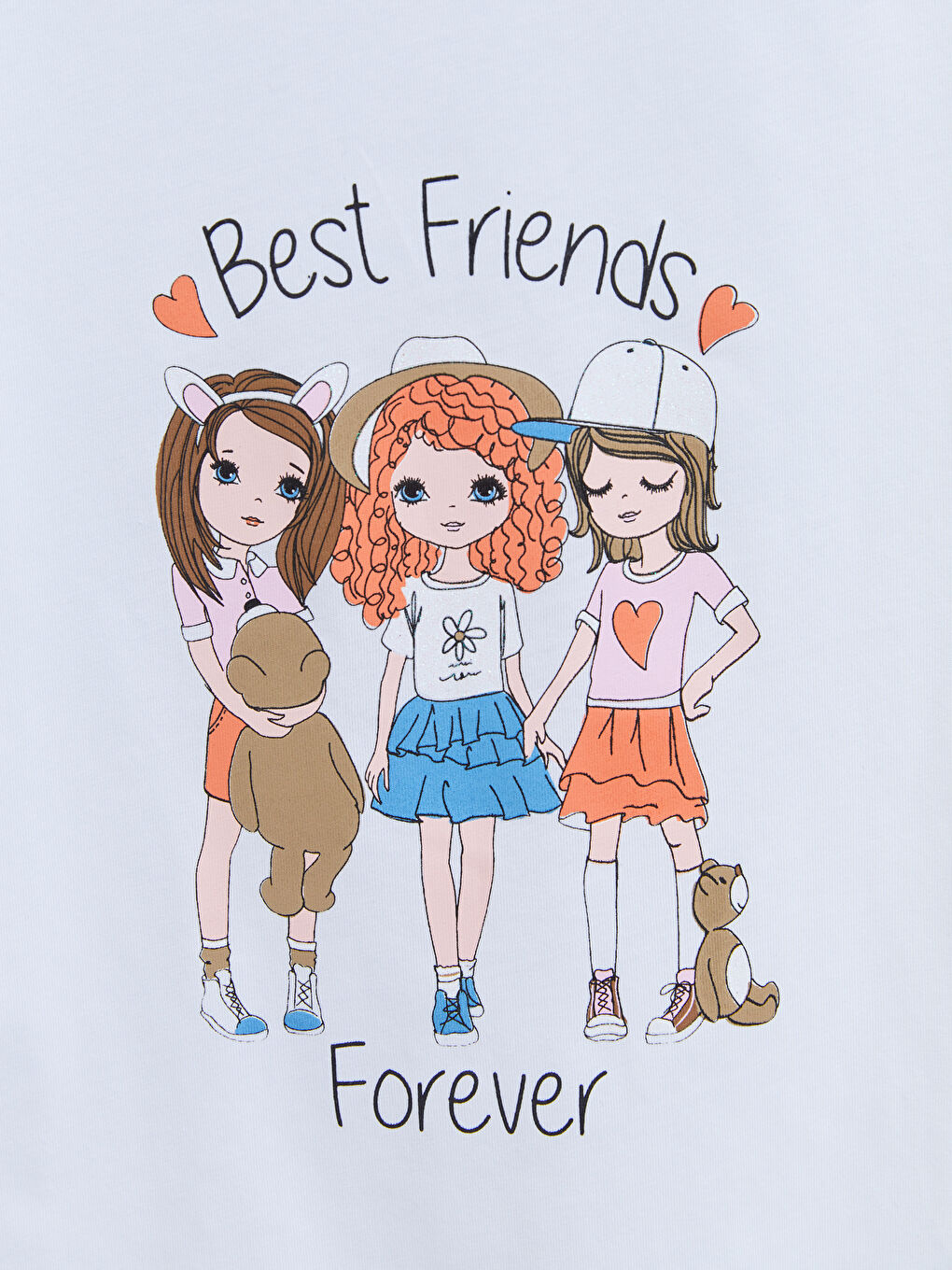 Beyaz Bisiklet Yaka Baskılı Kısa Kollu Pamuklu Kız Çocuk Tişört-2