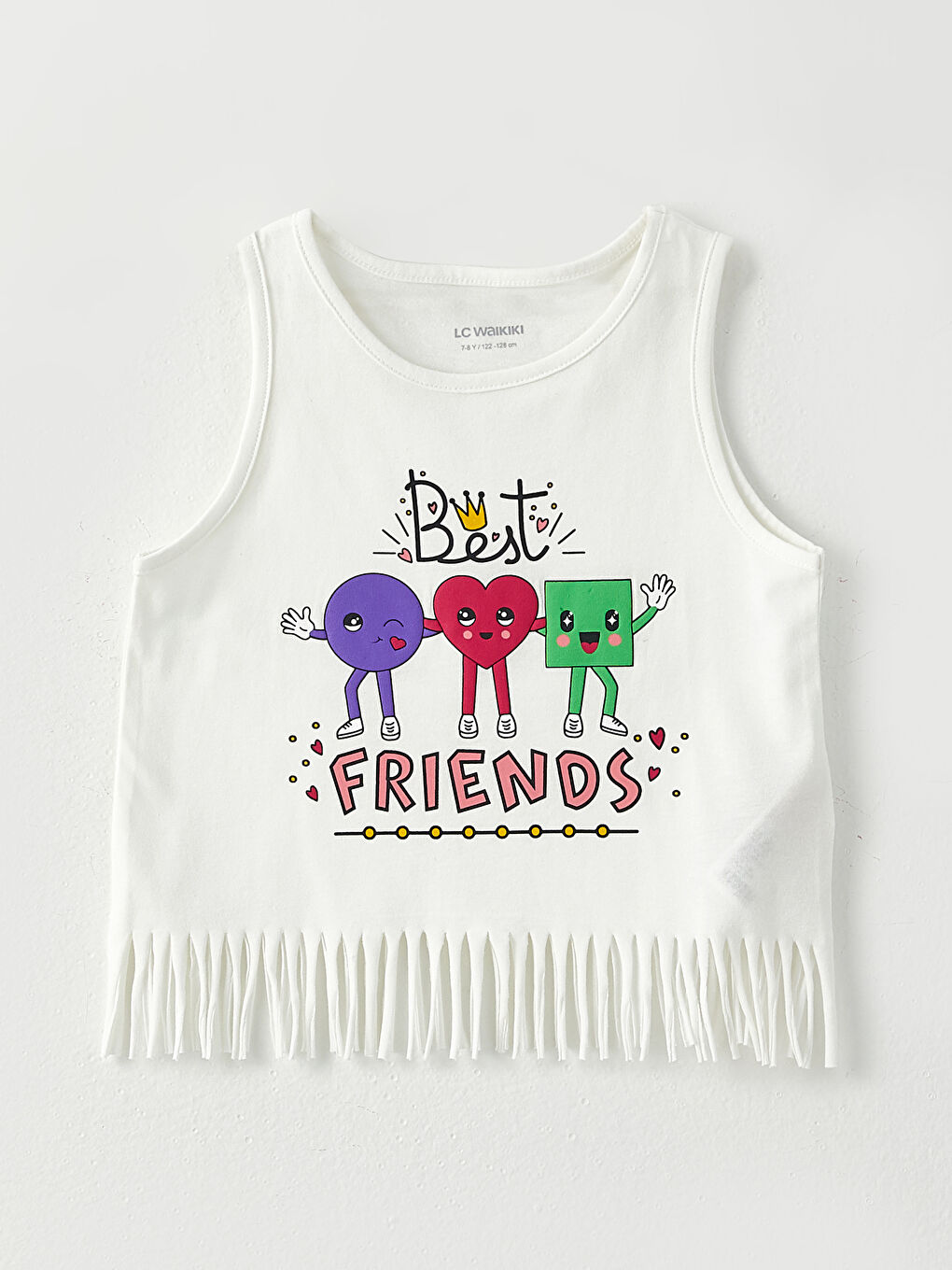 Ekru Bisiklet Yaka Baskılı Pamuklu Kız Çocuk Atlet