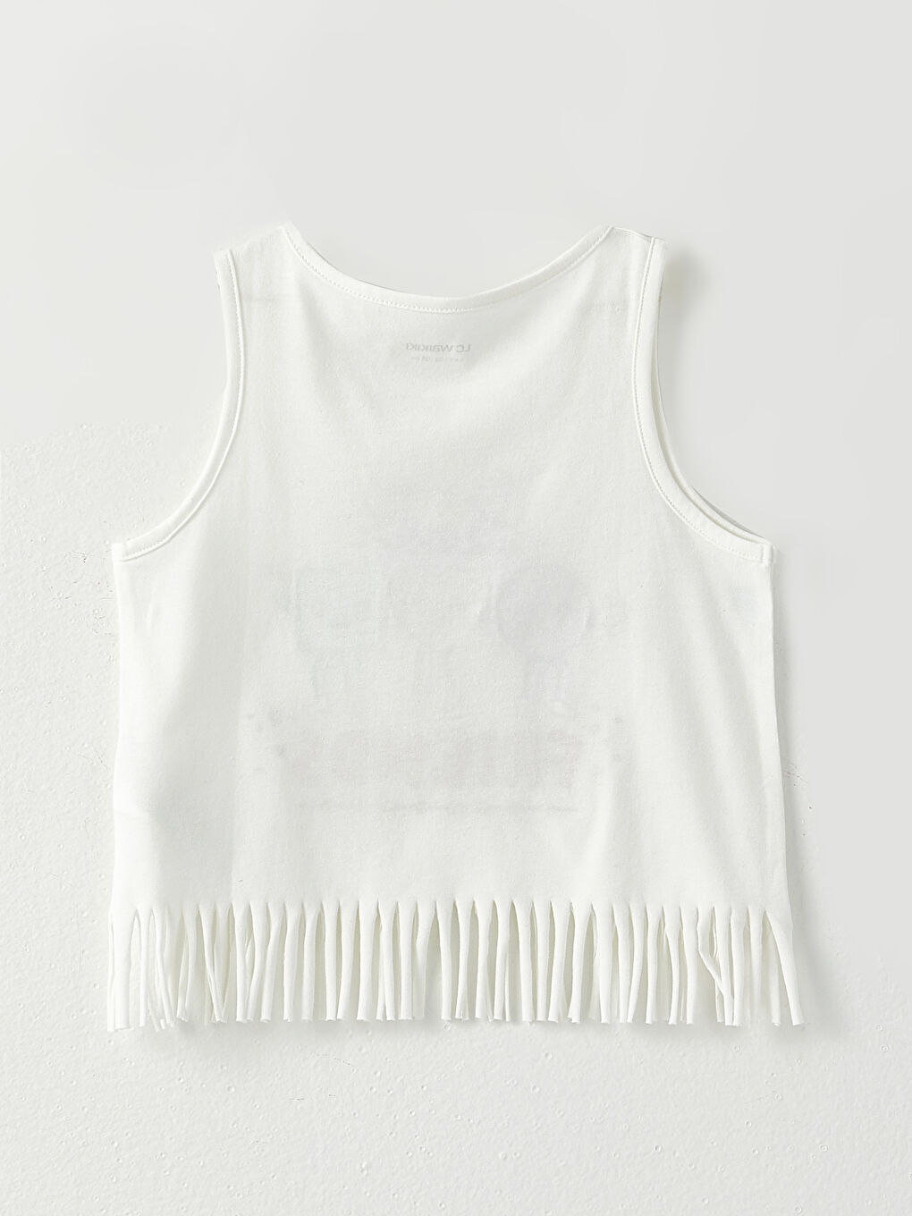 Ekru Bisiklet Yaka Baskılı Pamuklu Kız Çocuk Atlet-1