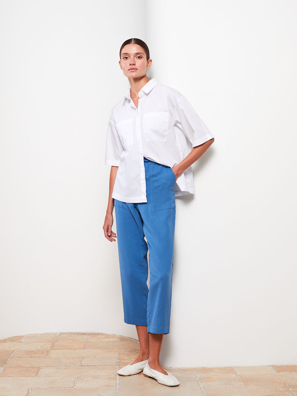 LCW Modest Elastic Waist Comfortable Fit Pocket Detailed Muslin Fabric Women's Trousers -S2G424Z8-S65