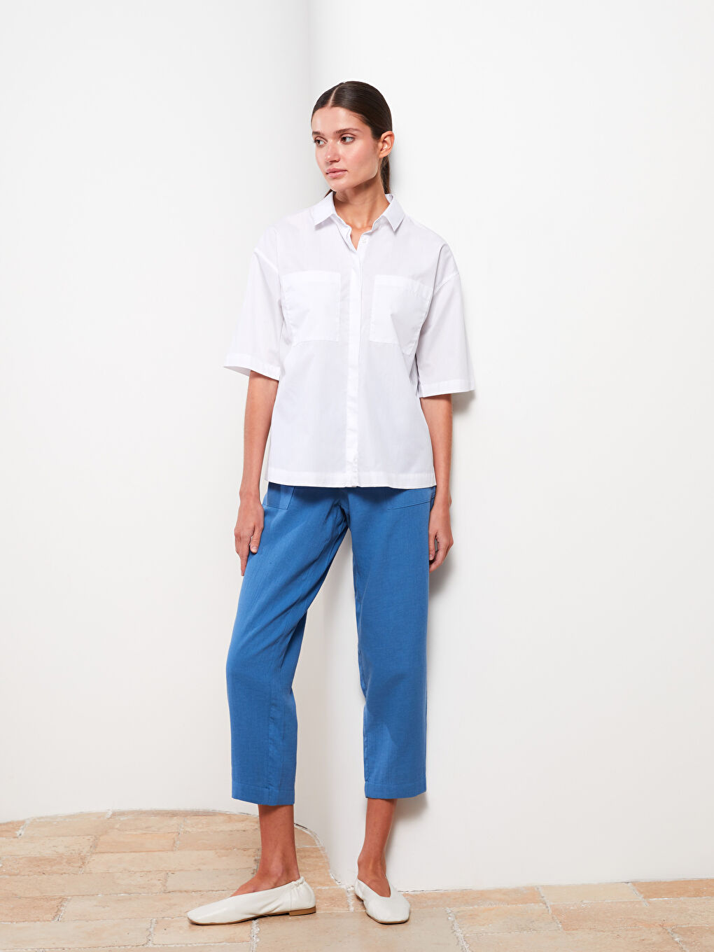 LCW Modest Elastic Waist Comfortable Fit Pocket Detailed Muslin Fabric Women's Trousers -S2G424Z8-S65