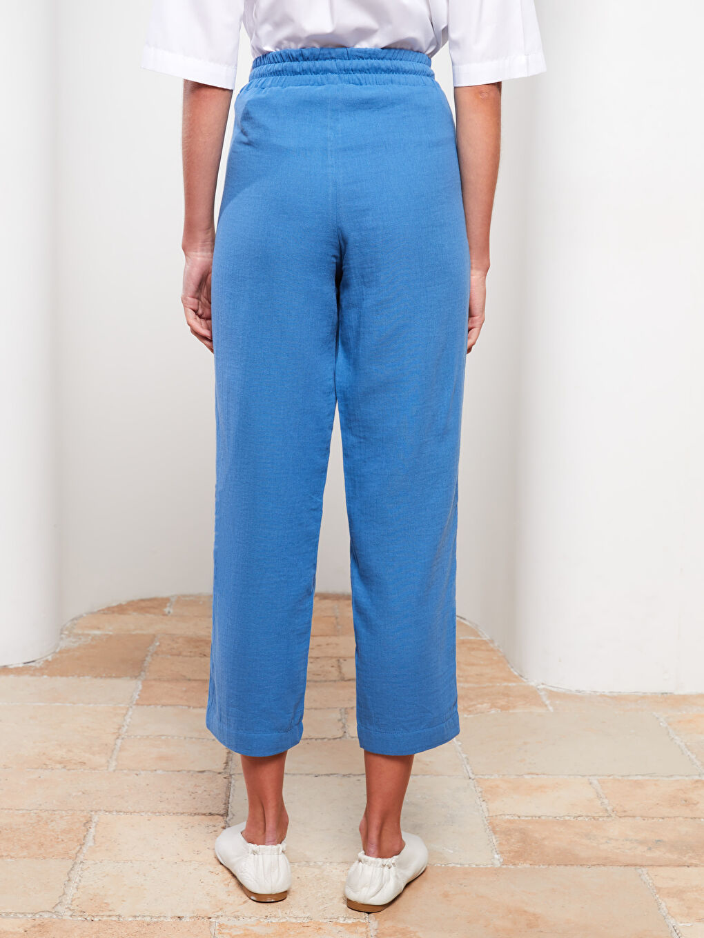LCW Modest Elastic Waist Comfortable Fit Pocket Detailed Muslin Fabric Women's Trousers -S2G424Z8-S65
